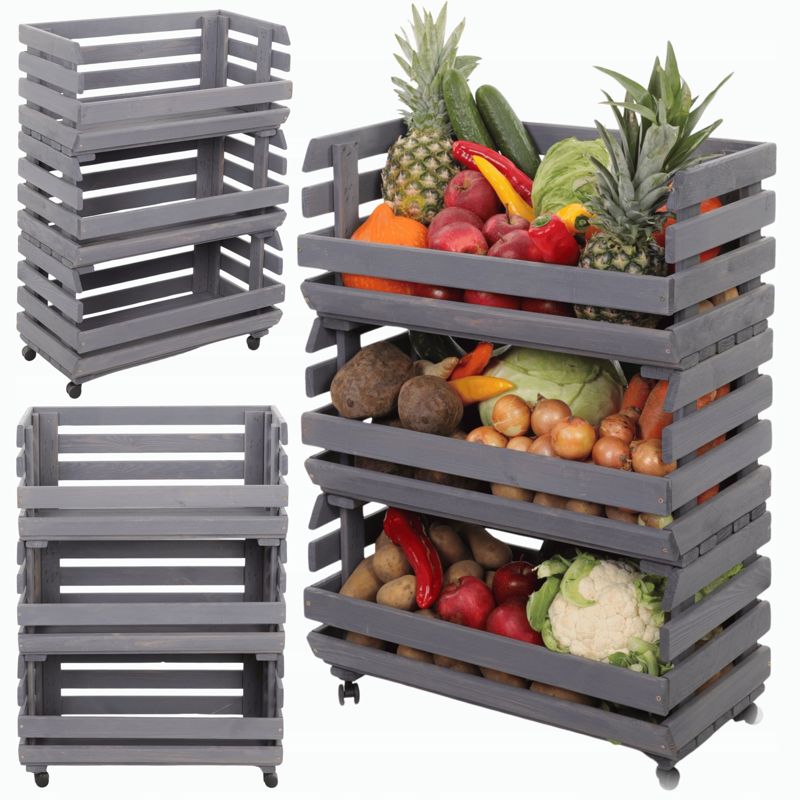 Vegetable rack box on wheels 3 boxes impregnation 81x60x30