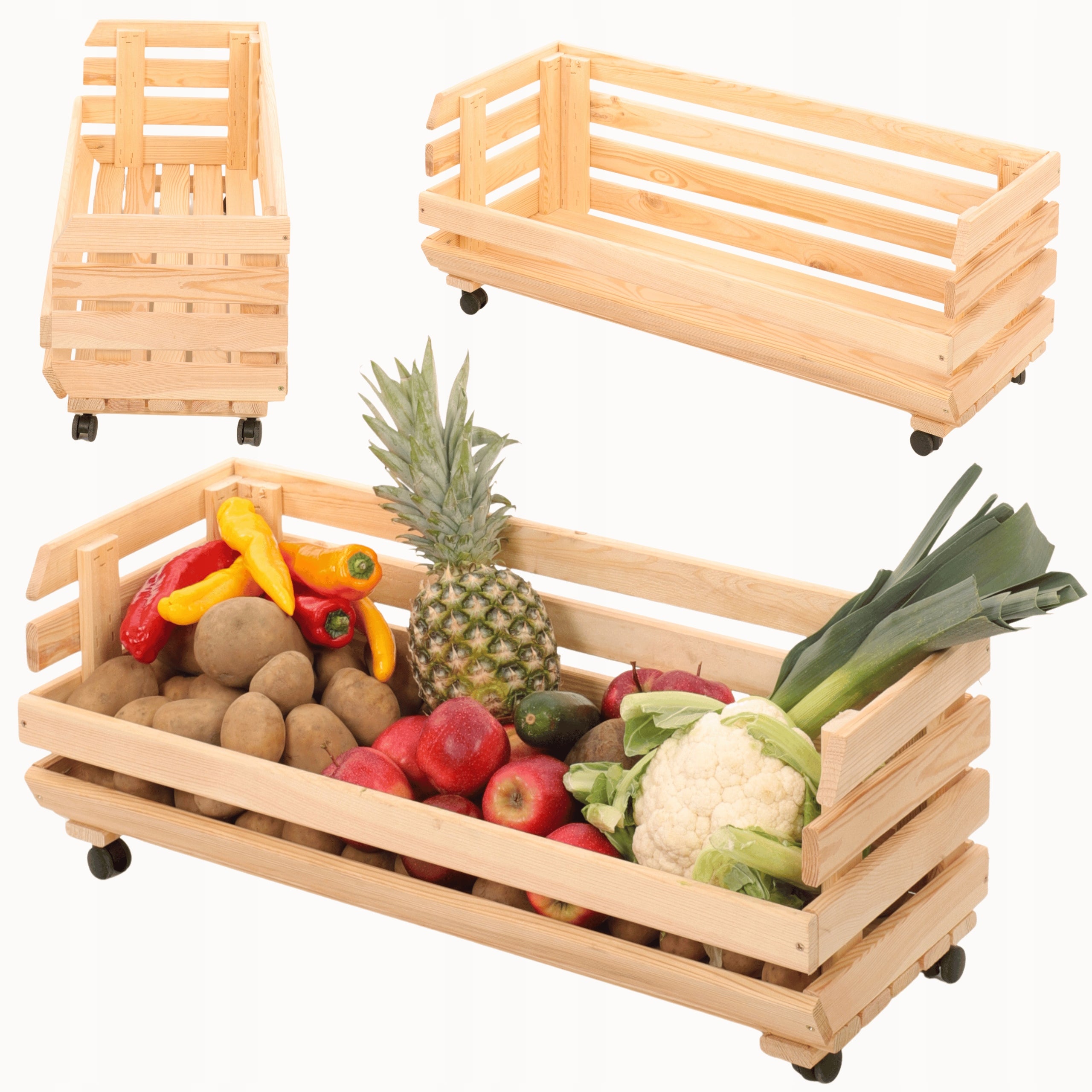 Vegetable rack wooden box stand on wheels 1 box 30x80x30