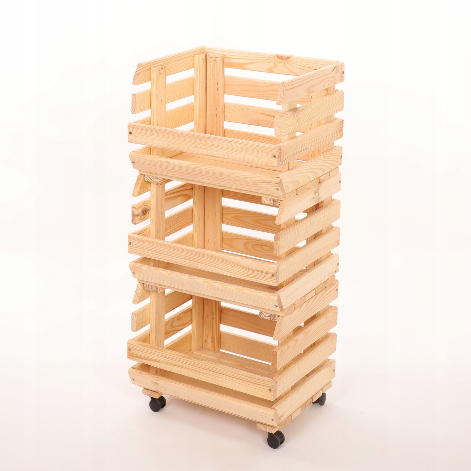 Vegetable rack wooden box stand on wheels 3 boxes 81x40x30 Packaging status original