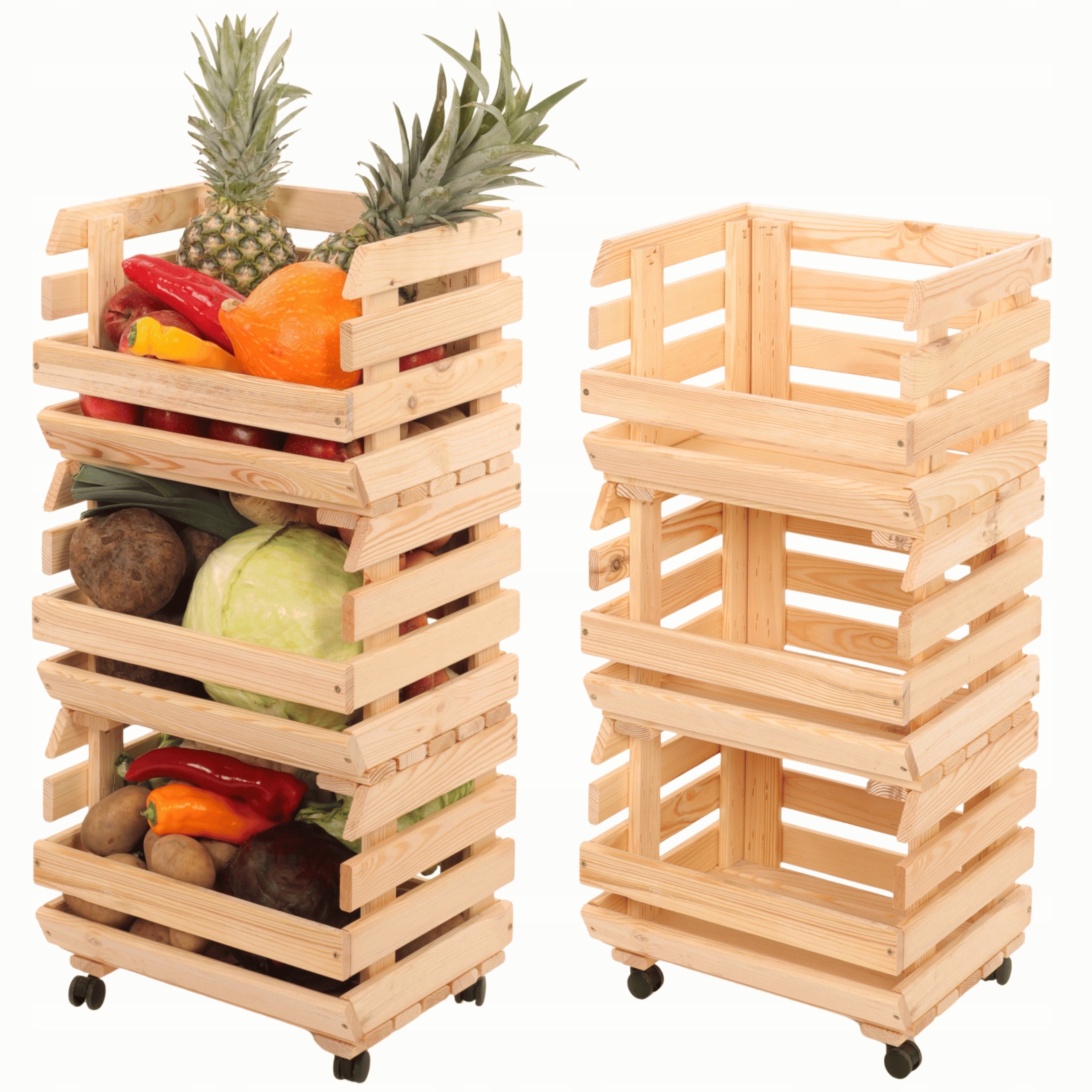 Vegetable rack wooden box stand on wheels 3 boxes 81x40x30
