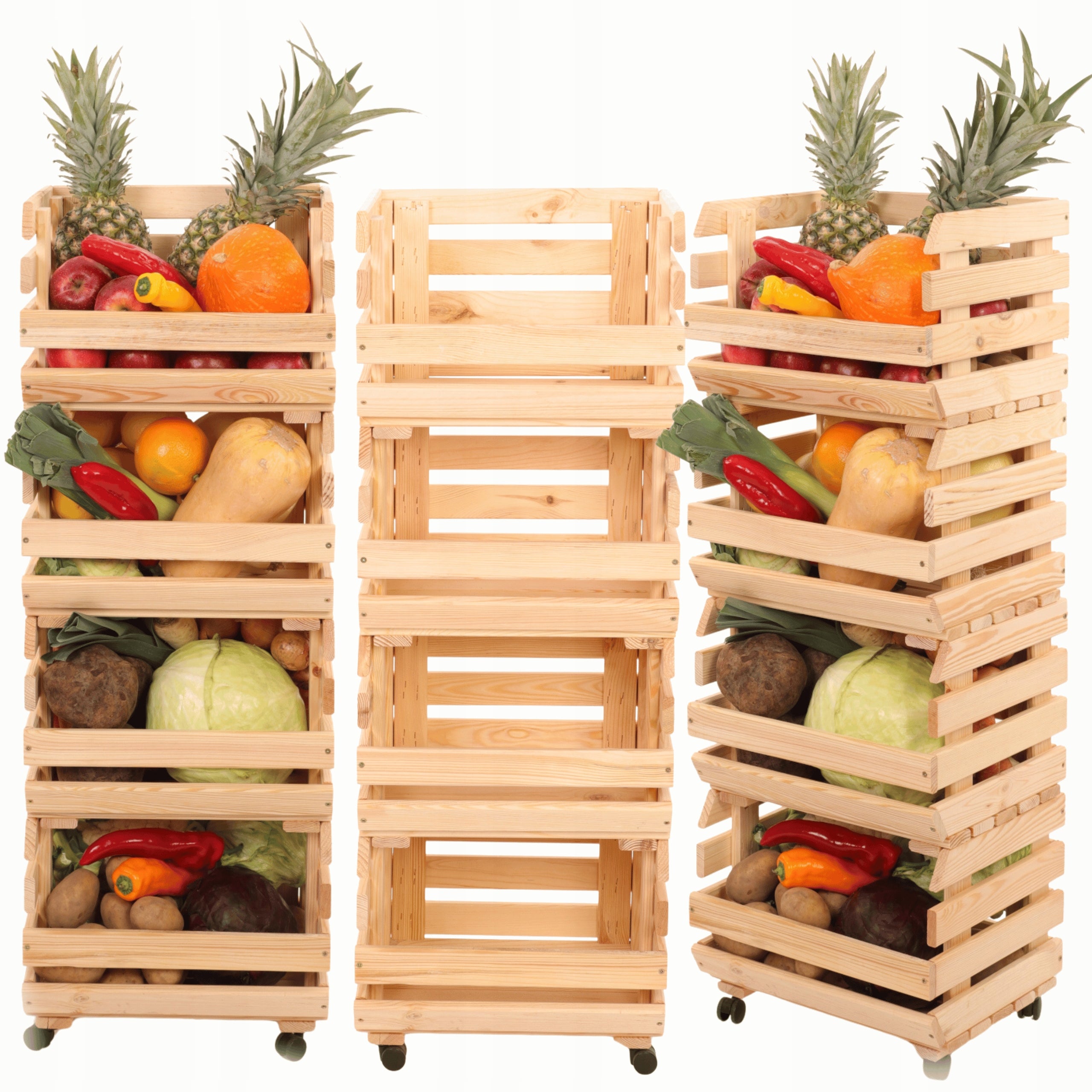 Vegetable rack wooden rack boxes on wheels 4 boxes 106x40x30