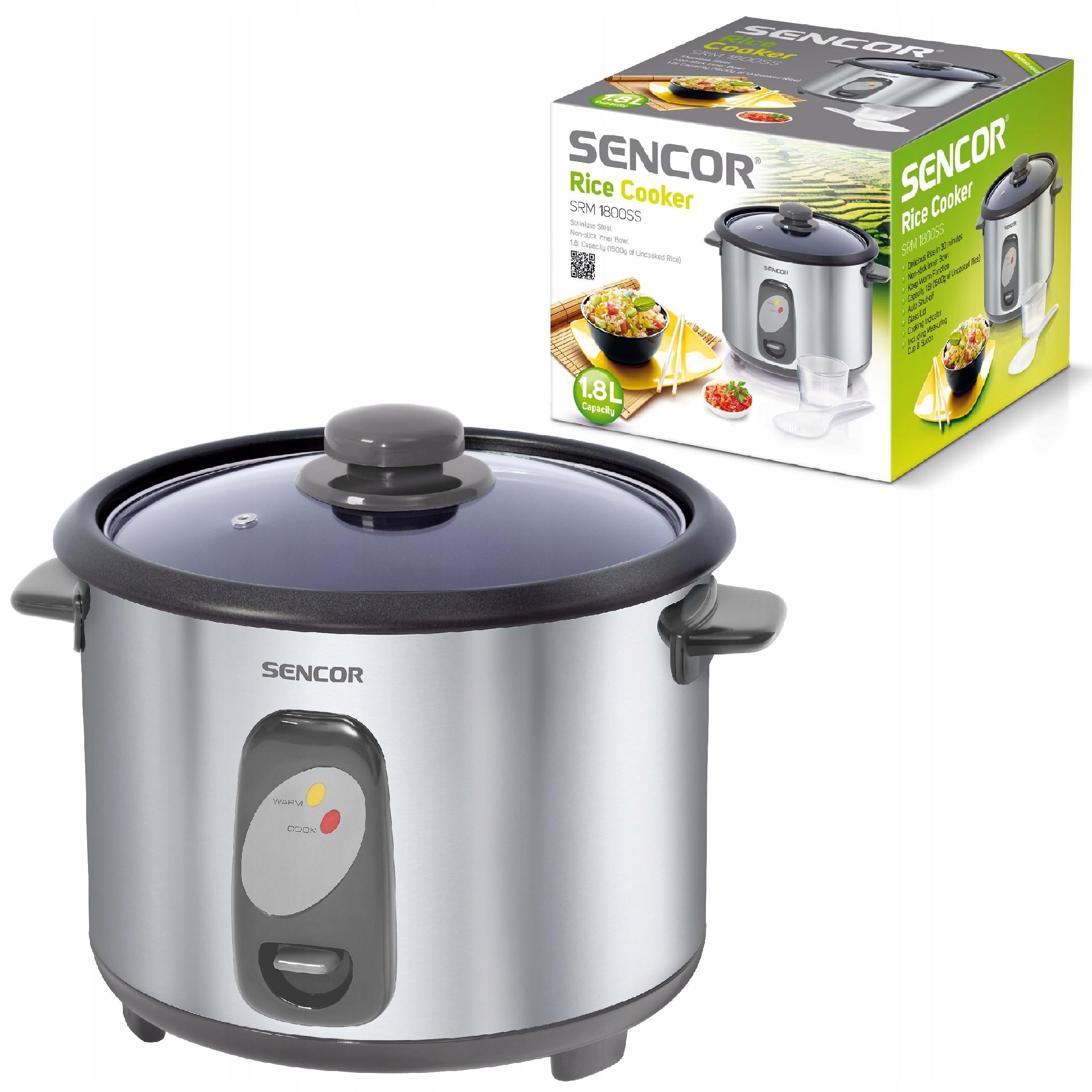 Vegetable rice cooking pot RICE COOKER Sencor 1800SS 1,8L Steel EAN (GTIN) 8590669112067
