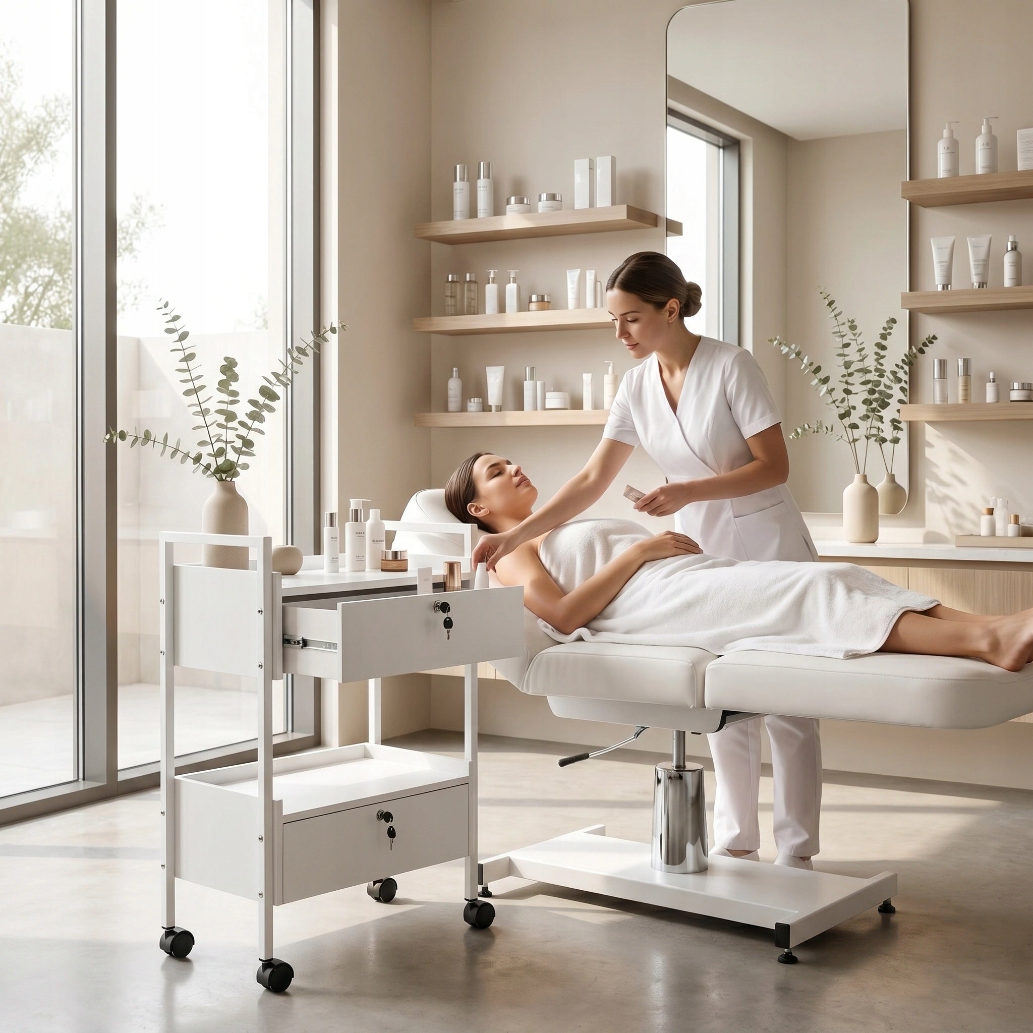 Vela Cosmetic Table Mobile Assistant On Wheels with Drawers Habys Packaging status original
