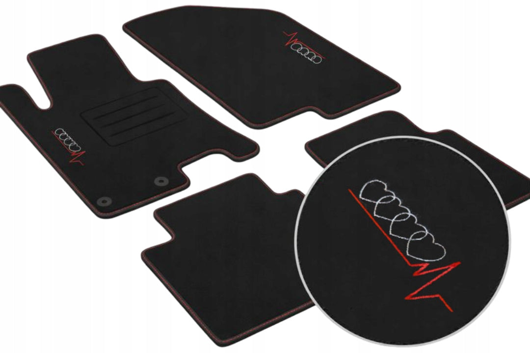 Velour Car Rugs for Audi Embroidery Four Hearts to Size 4 Pieces
