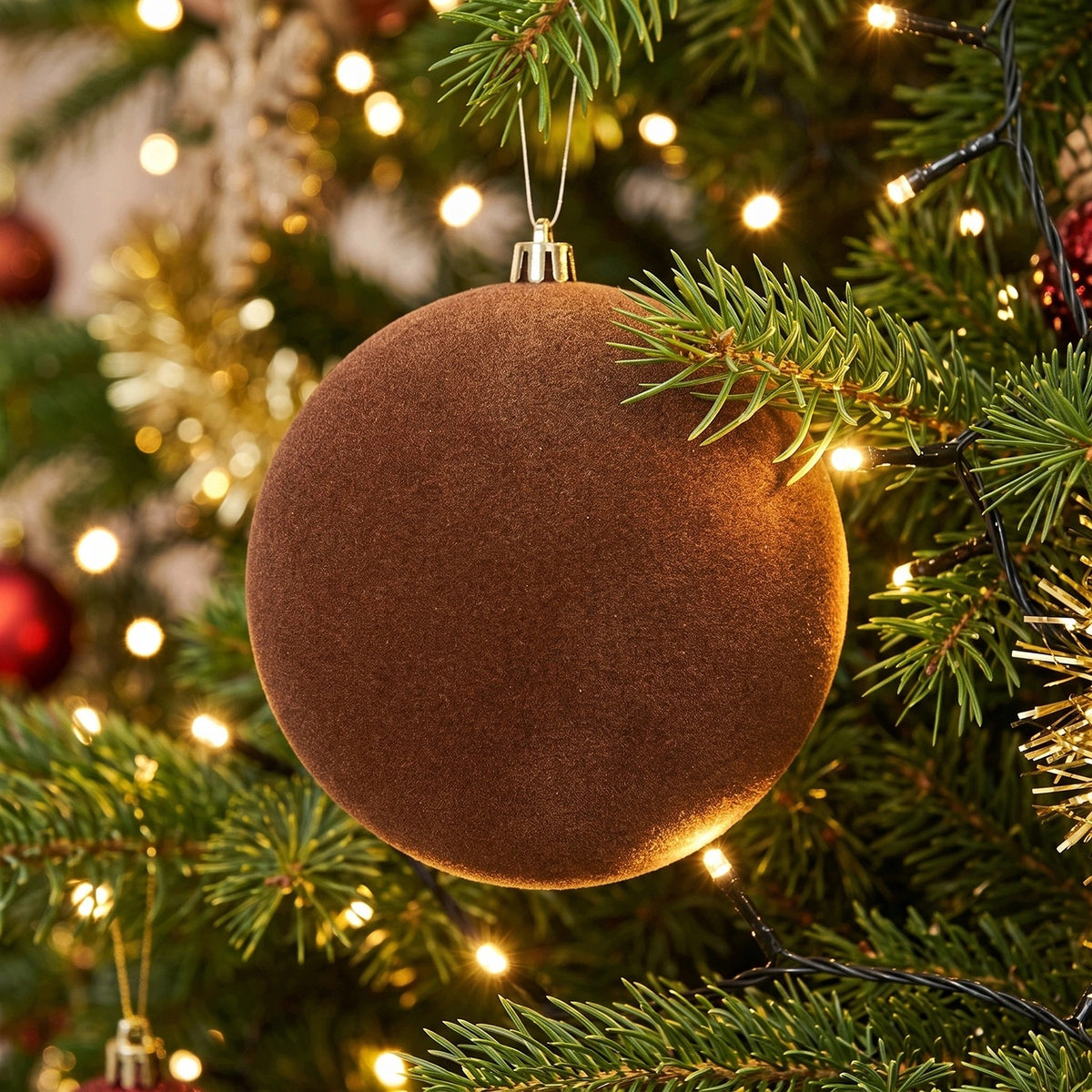 Velour Christmas balls 6 cm brown plastic 12 pcs in a tube Brand Kaemingk