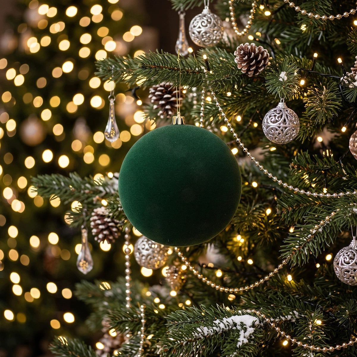 Velour Christmas balls 6 cm dark green plastic 12 pcs in a tube Packaging status original