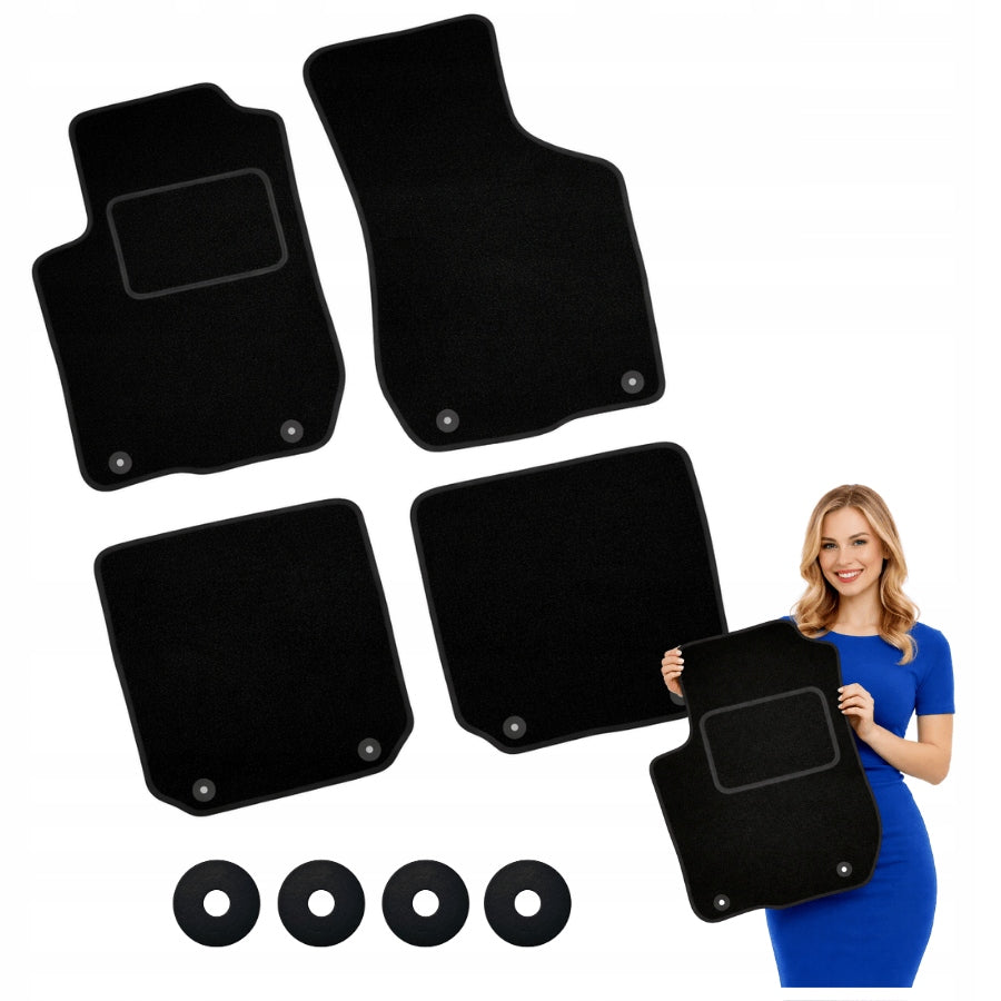 Velour Rugs Set of 4 Each Model With REINFORCEMENT Black