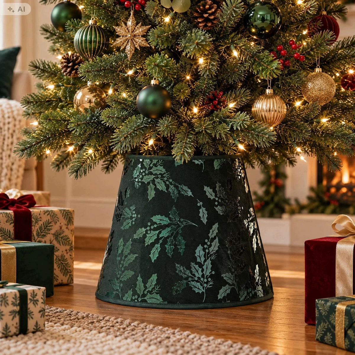 Velvet Christmas tree stand cover green for Christmas tree 180 cm material Brand Kaemingk