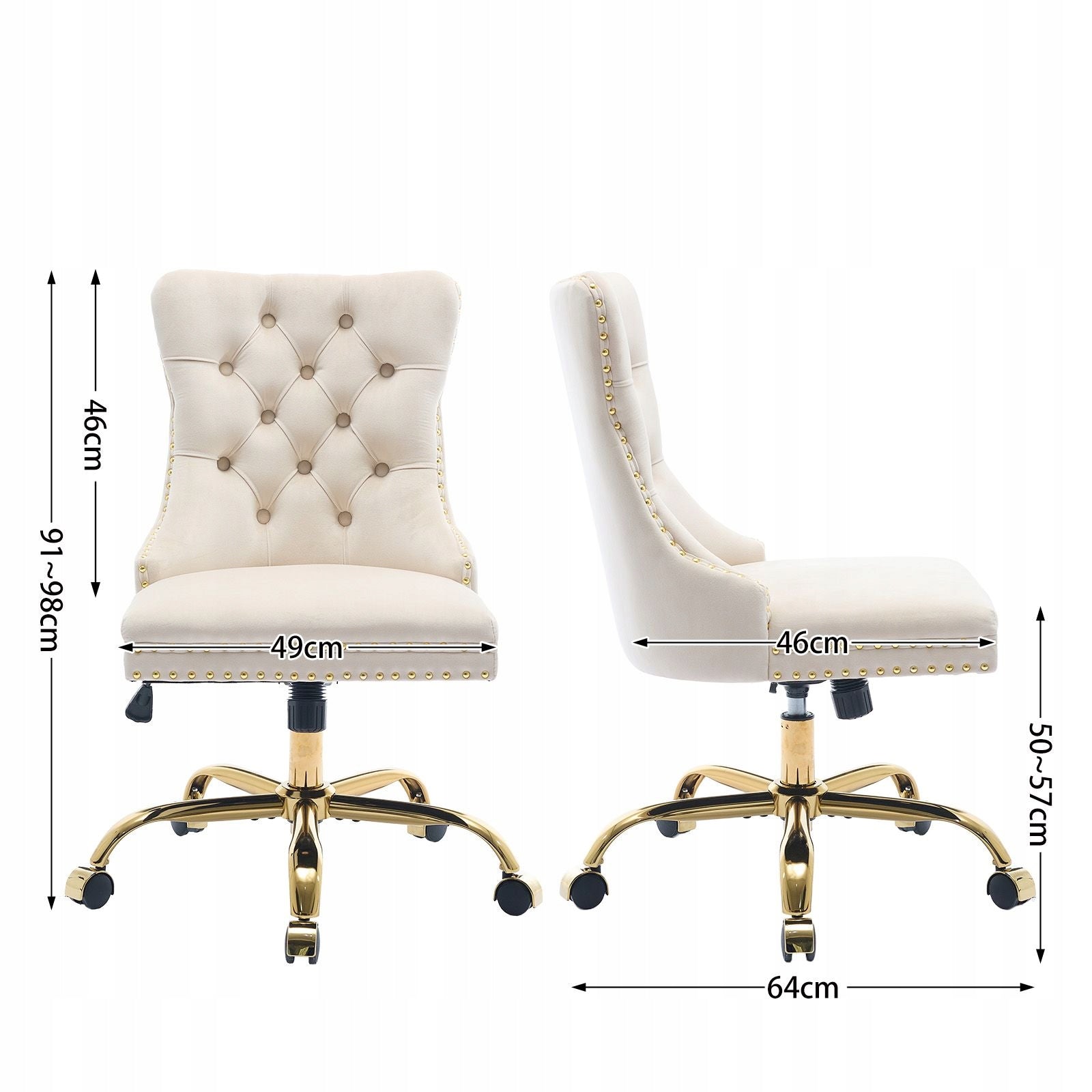 Velvet Office Chair Quilted Beige Gold Base Brand no brand