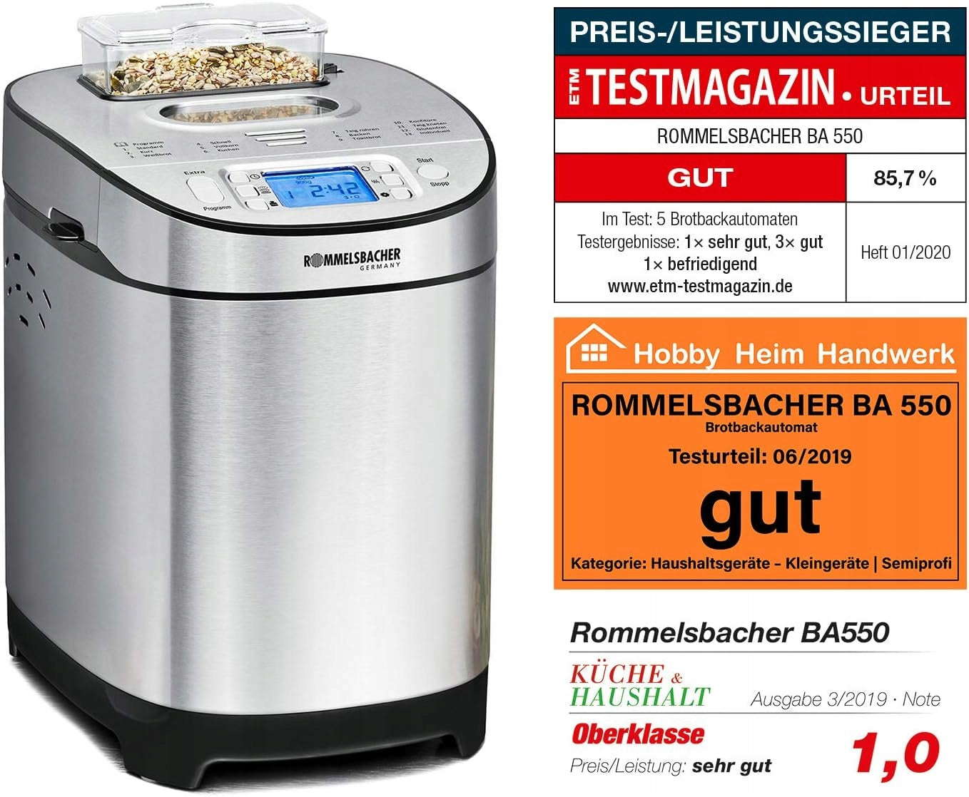 Vending machine ROMMELSBACHER BA 550 gluten-free dispenser 13 programs Dominant color silver/gray