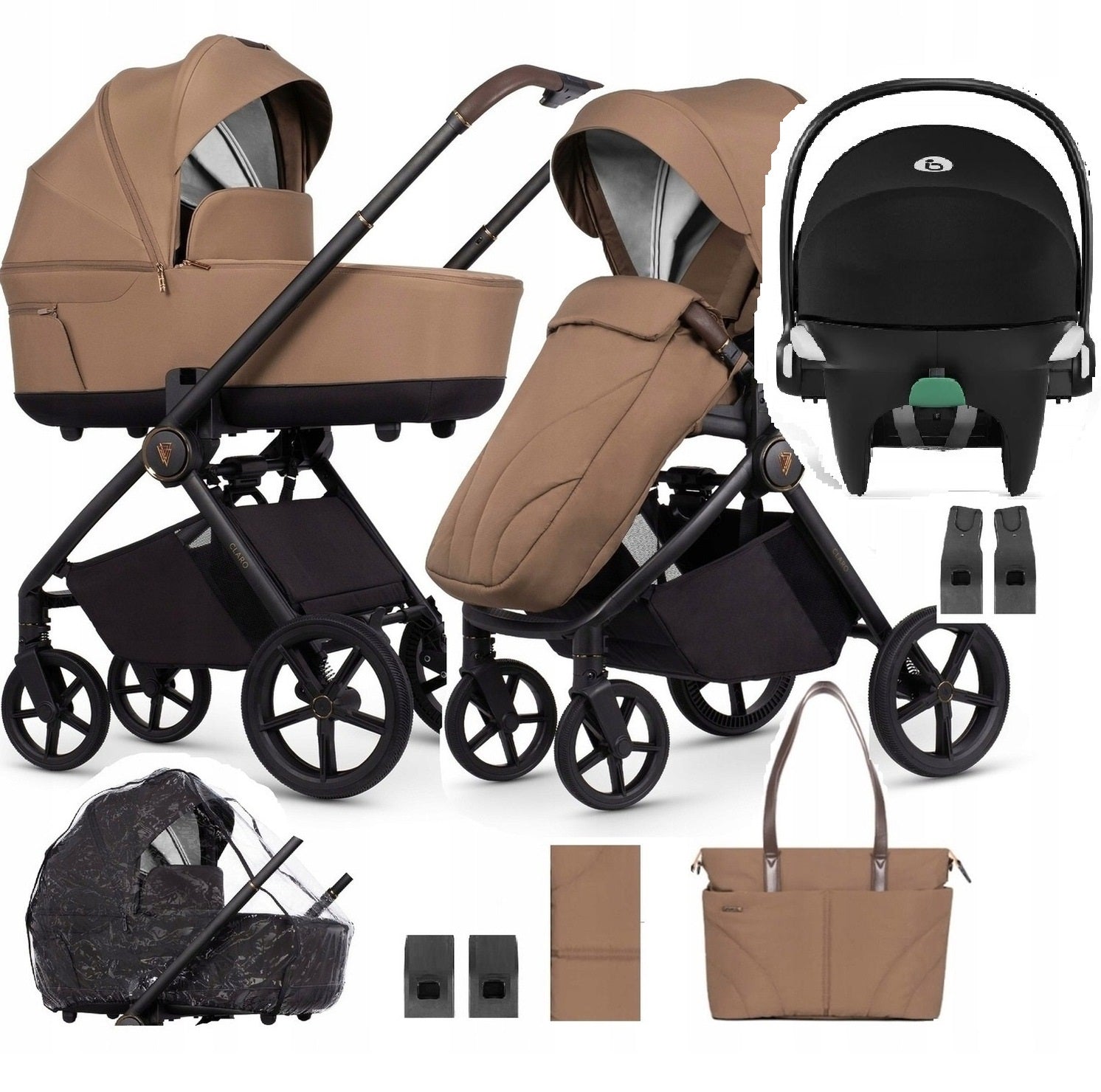 Venicci Claro lightweight stroller 3in1 Child seat Cybex bag+p+ok+m+f+m+adapt, Caramel