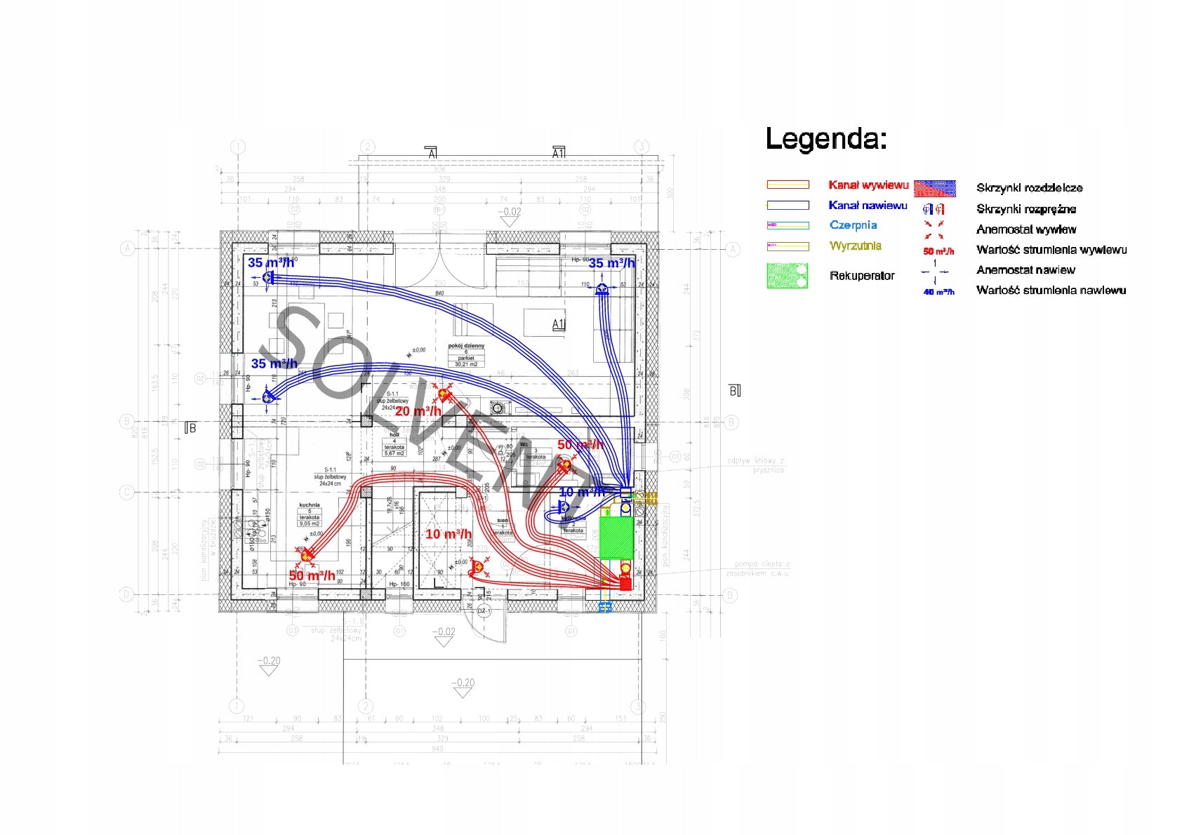 Ventilation Recuperation Project with valuation FLOOR house larger storey Brand Sol-Flex