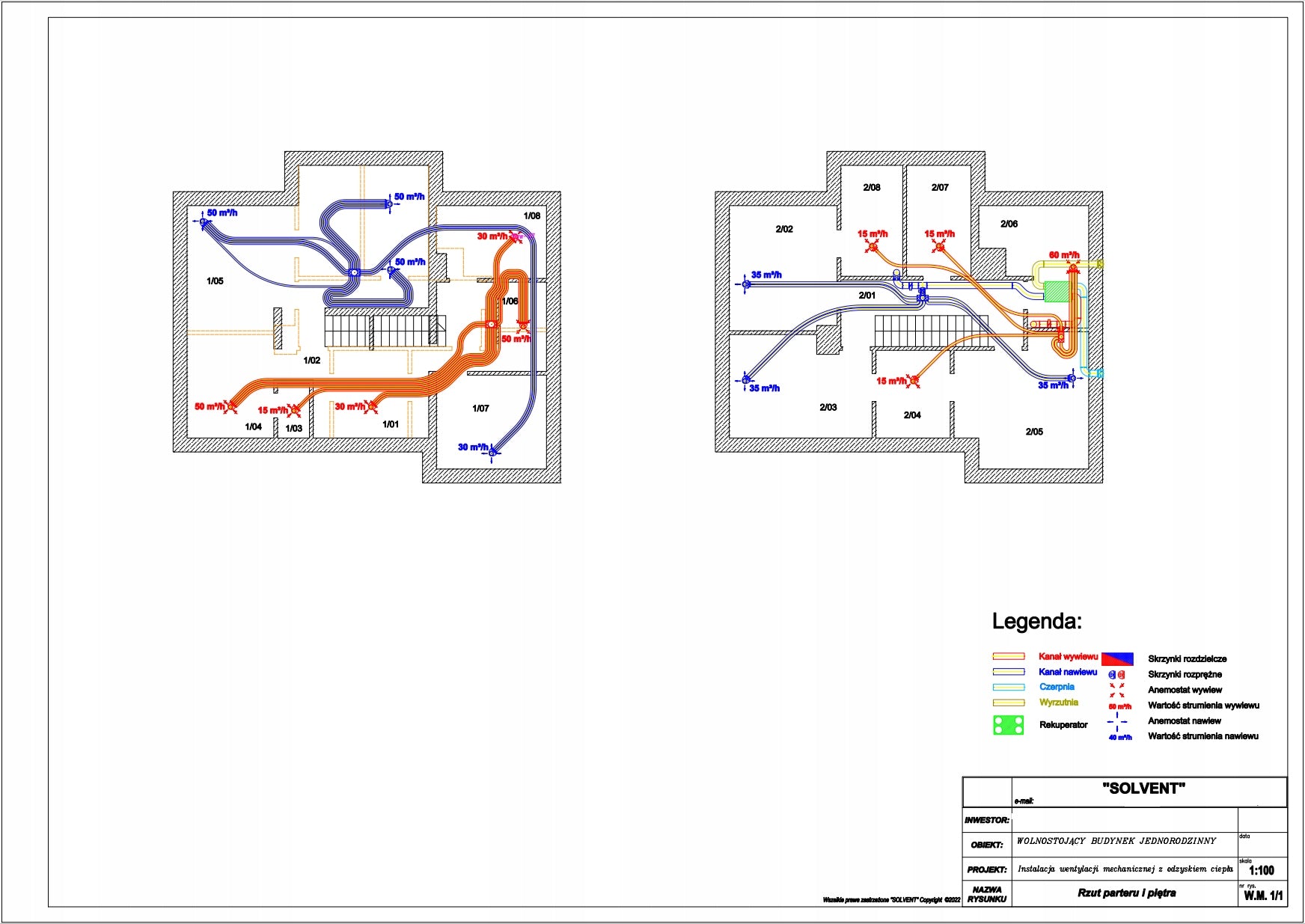 Ventilation Recuperation Project with valuation FLOOR house larger storey Manufacturer code Pojekt wentylacji mechanicznej piętro