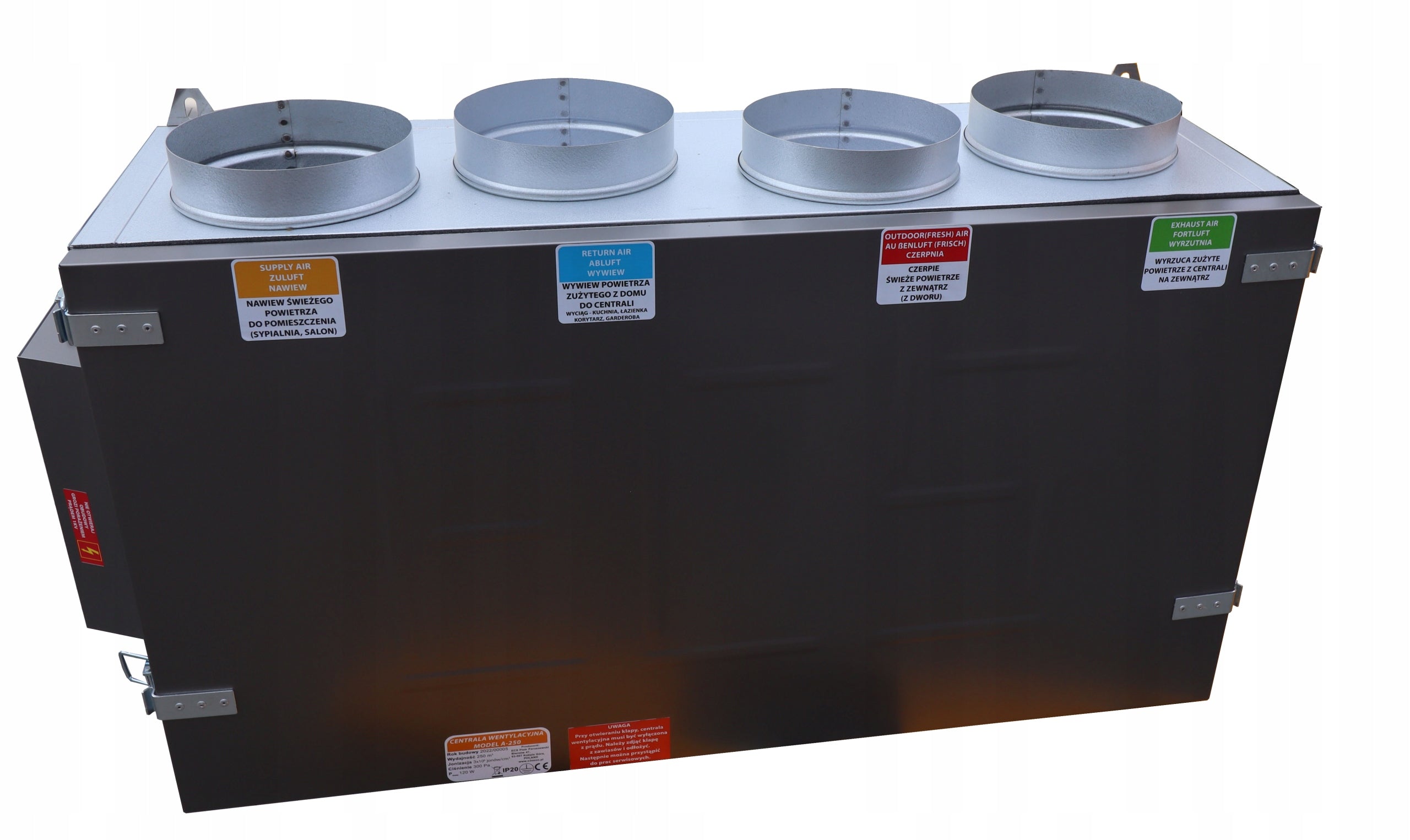 Ventilation Unit Recuperator 250m3/h to 100m2 Manufacturer code A-250 górna