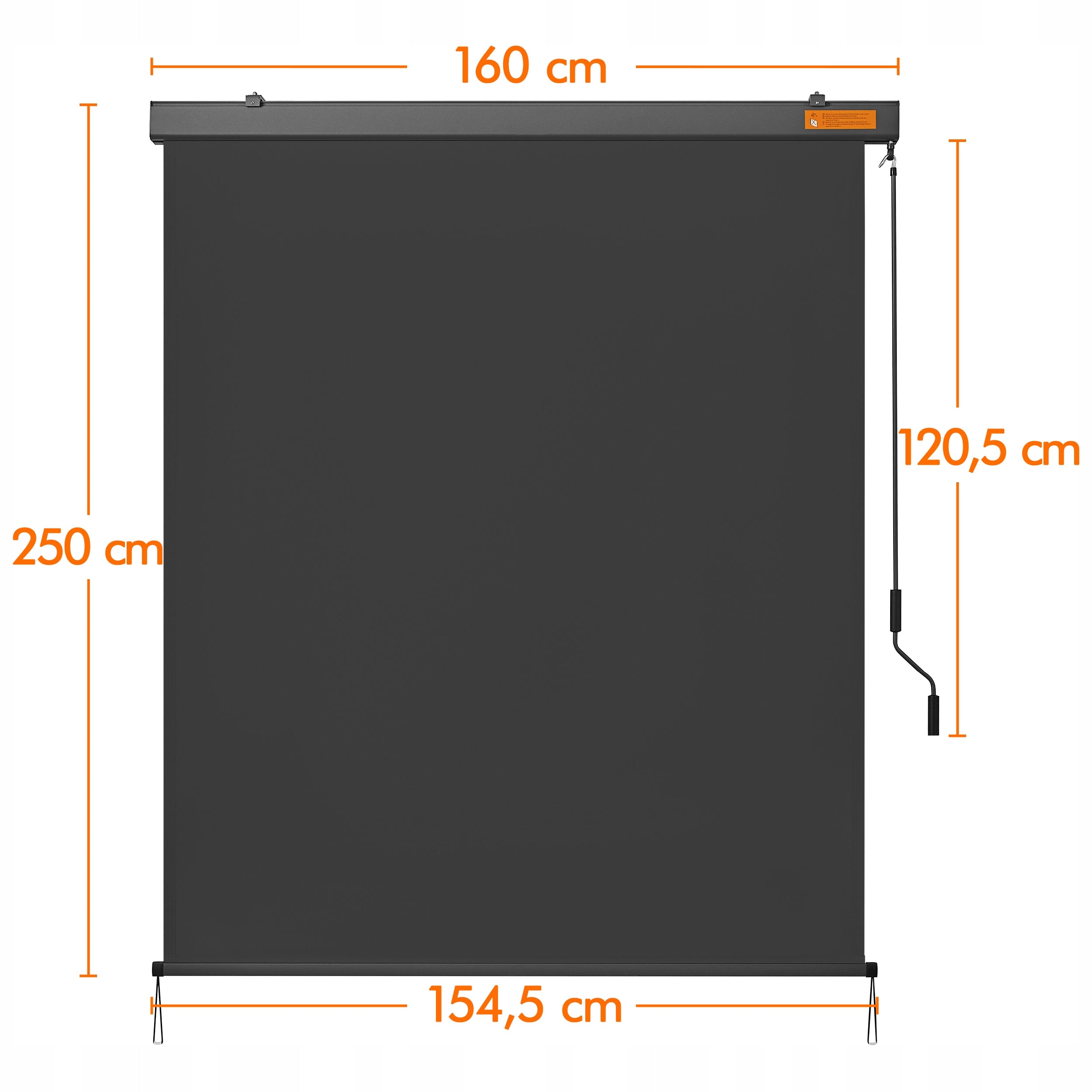 Vertical Terrace Awning, Roller Blind, 2,5×1,6m, Dark Grey Product width 160 cm