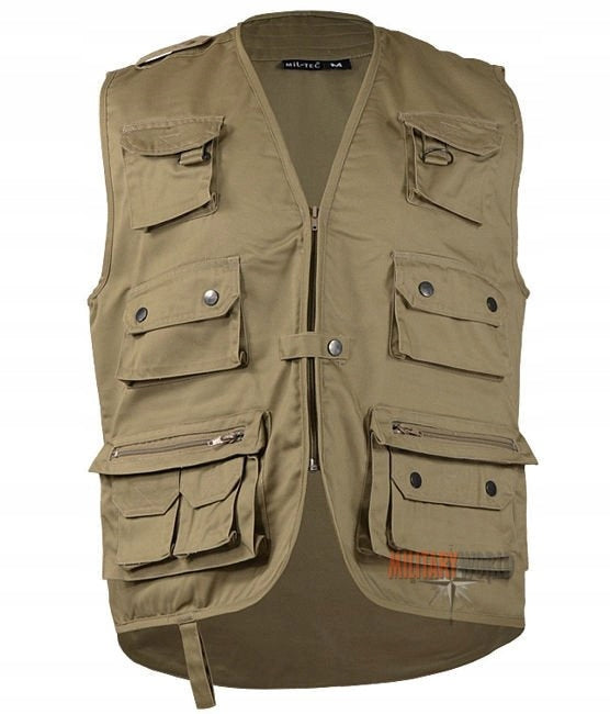 Vest Hunting Fishing Vest Mil-Tec Khaki 4XL Size 4XL