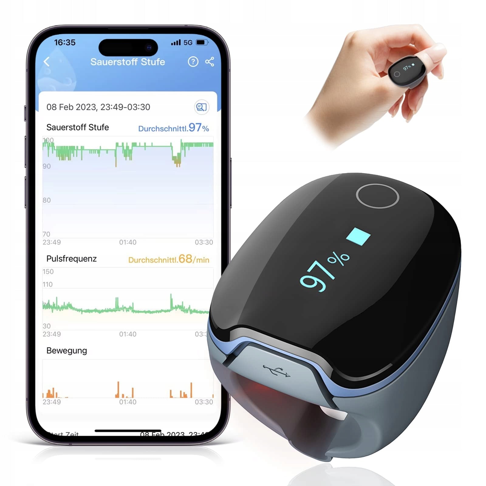 Viatom O2 Ring Pulse Oximeter Bluetooth Sleep Monitor App Alarm