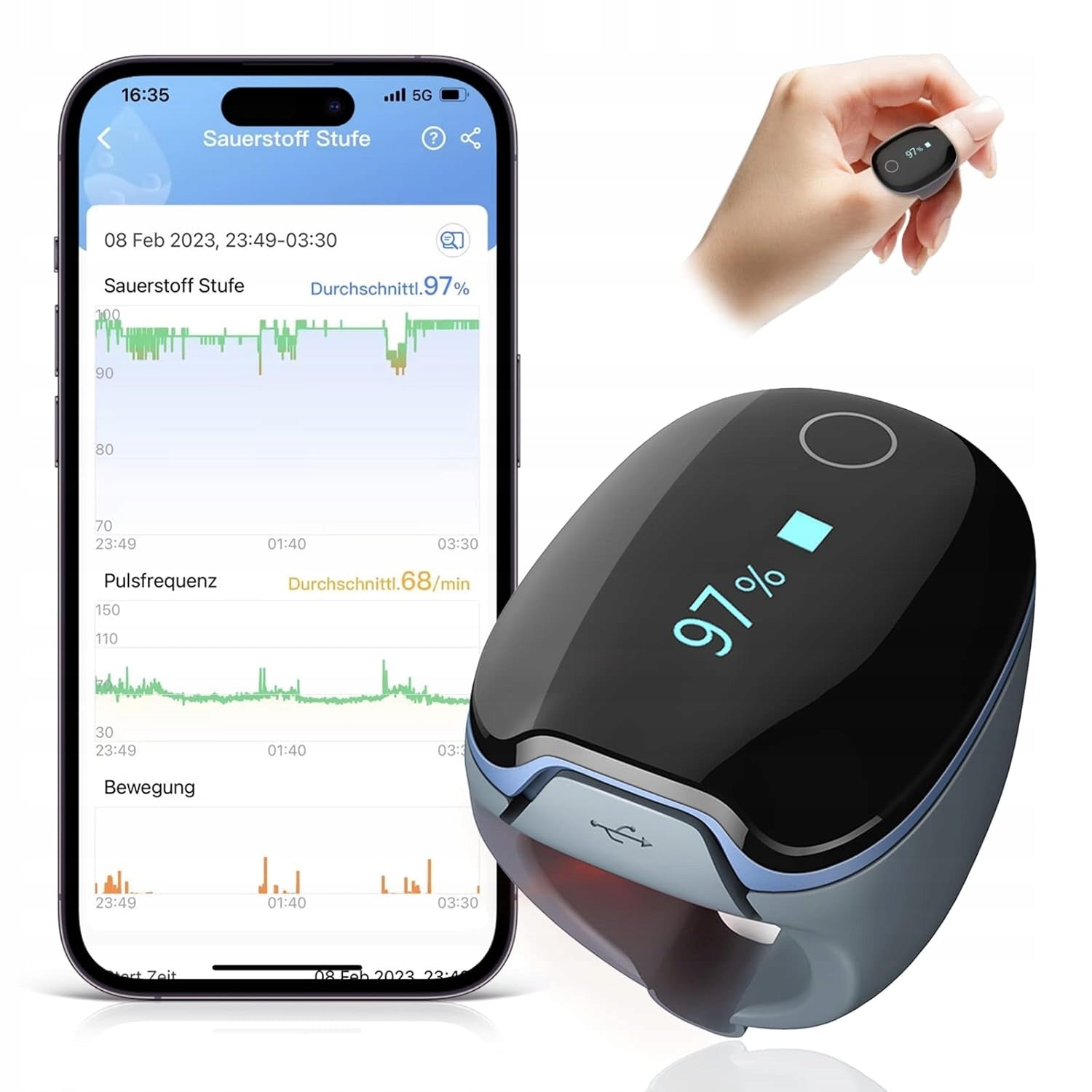 Viatom O2Ring SpO2 Pulse Oximeter O2 Saturation Meter
