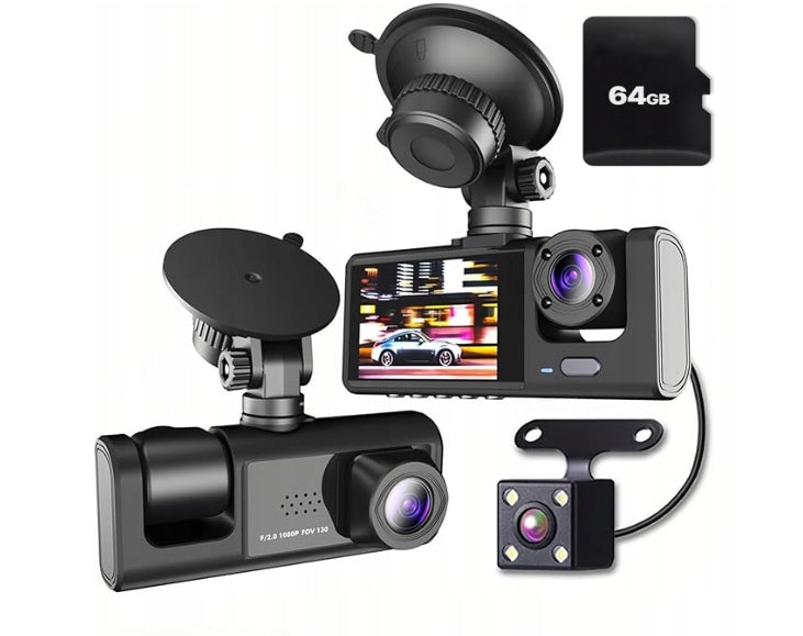 Video Recorder 3 Cameras 1080P 64G SD IR Night G-sensor Loop Recording Brand no brand