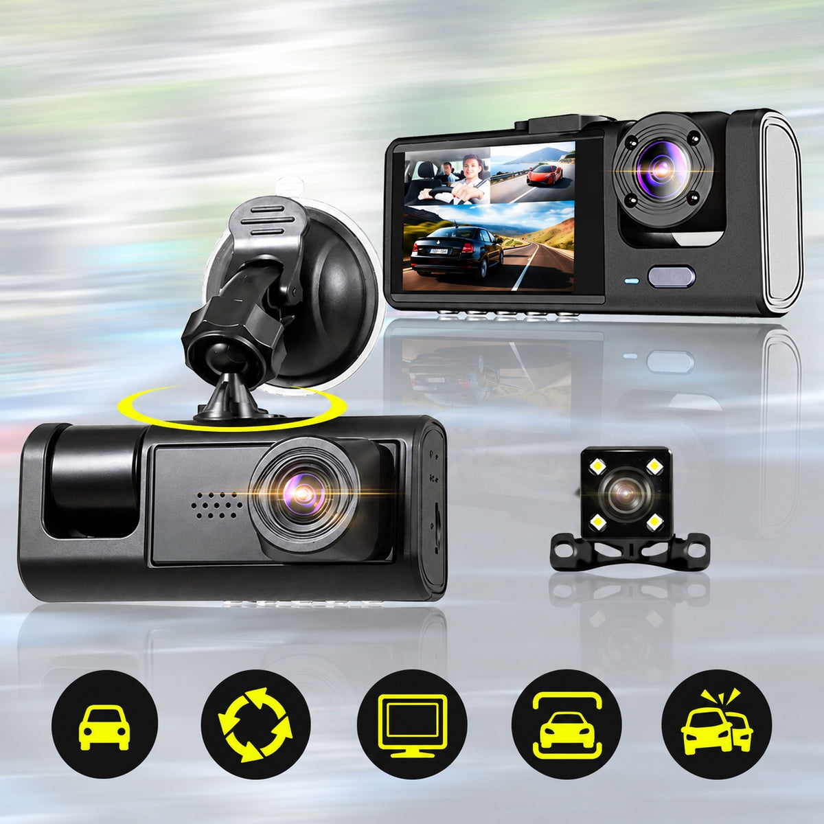 Video Recorder 3 Cameras 1080P SD IR Night G-sensor Loop Recording Manufacturer code B39KRMAS7K014288WTB