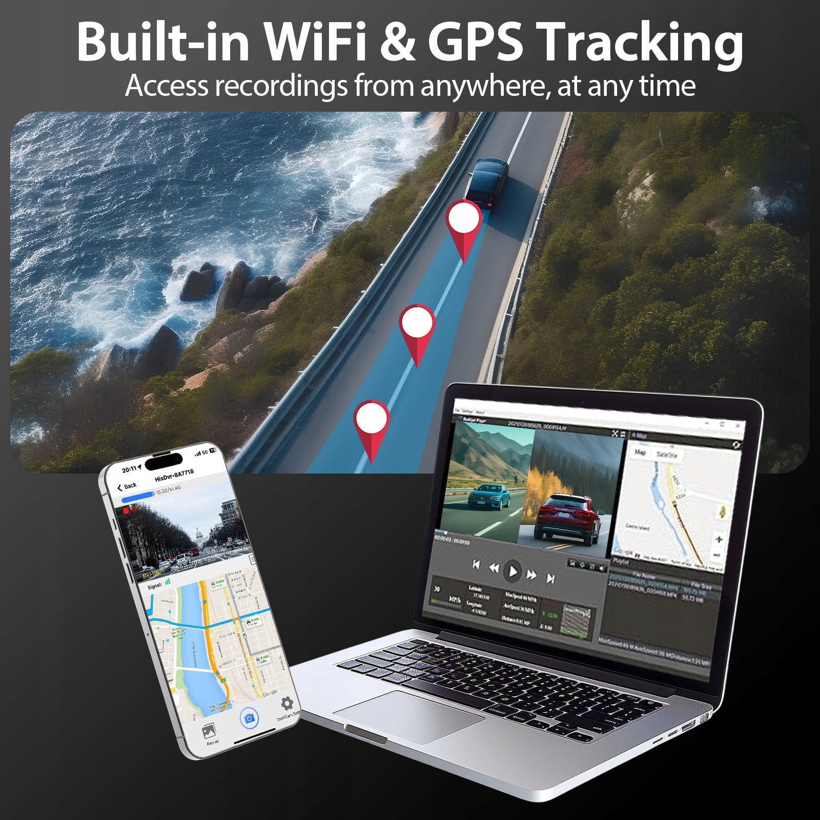 Video Recorder 4K Dual DashCam GPS WiFi Super-Capacitor 128GB Brand Redtiger