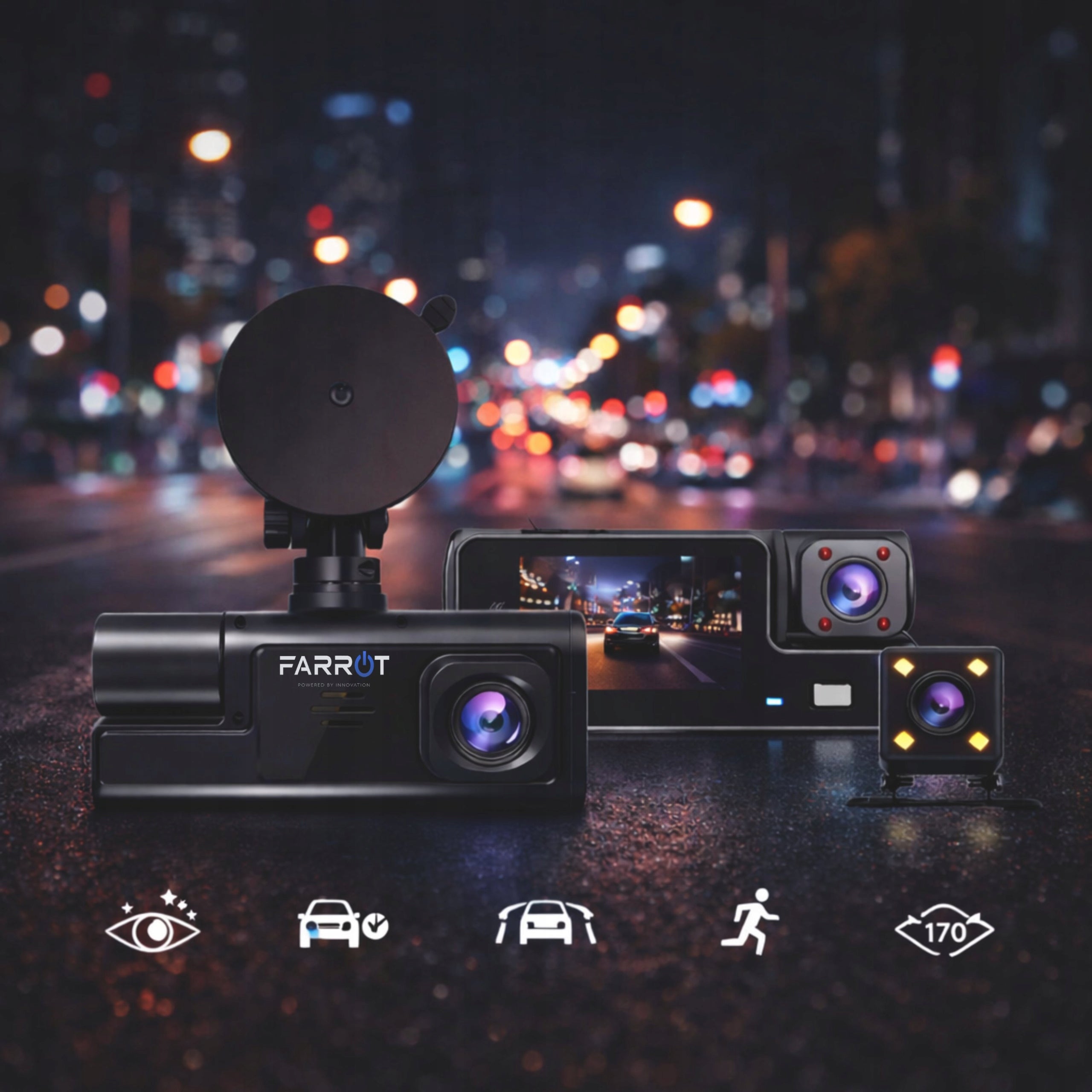 Video Recorder Car Camera 3in1 Front Interior Rear WiFi Full HD Viewing angle 170°