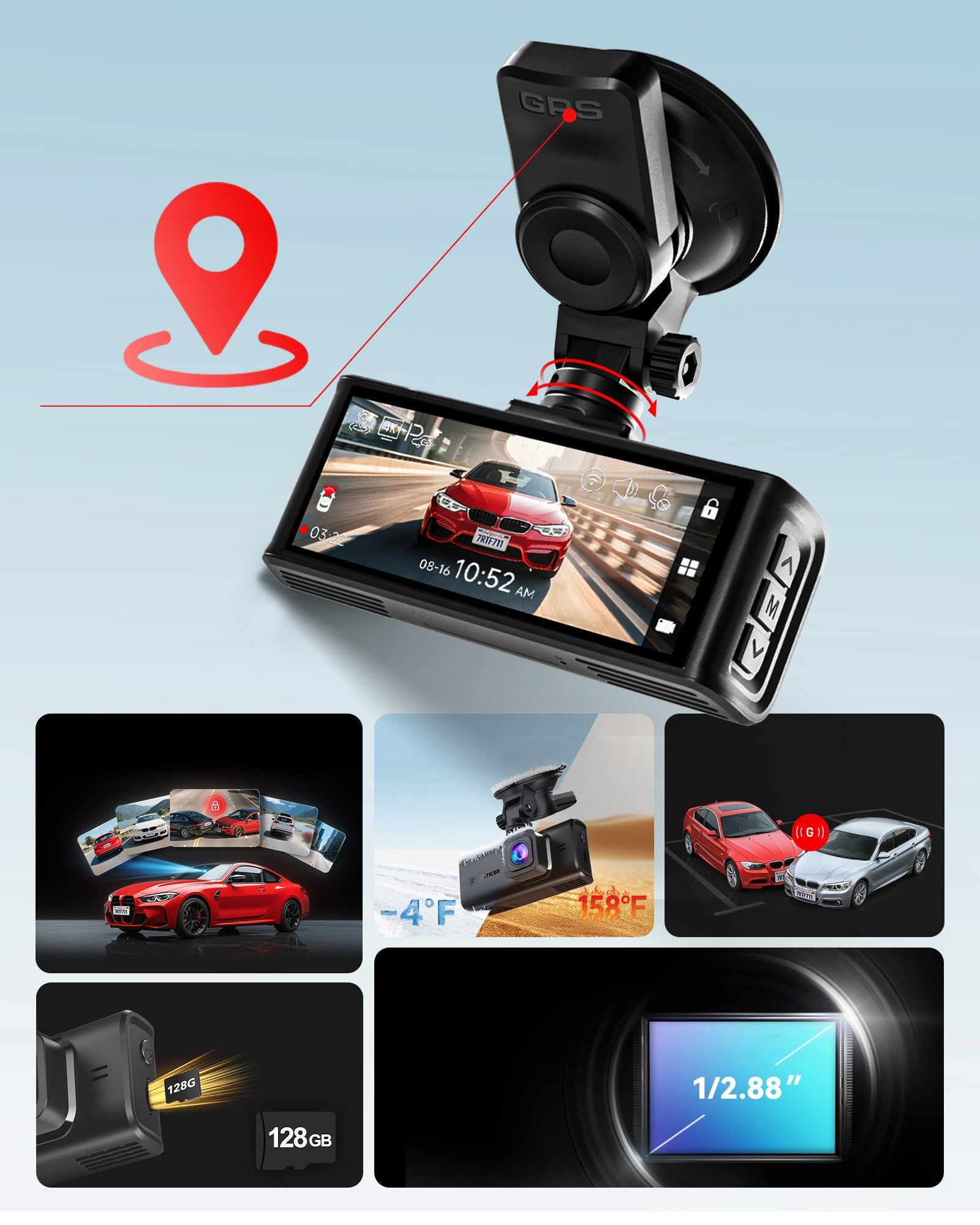 Video Recorder REDTIGER F7NT 4K Dual Dash Cam 128GB Touch Screen GPS Brand Redtiger