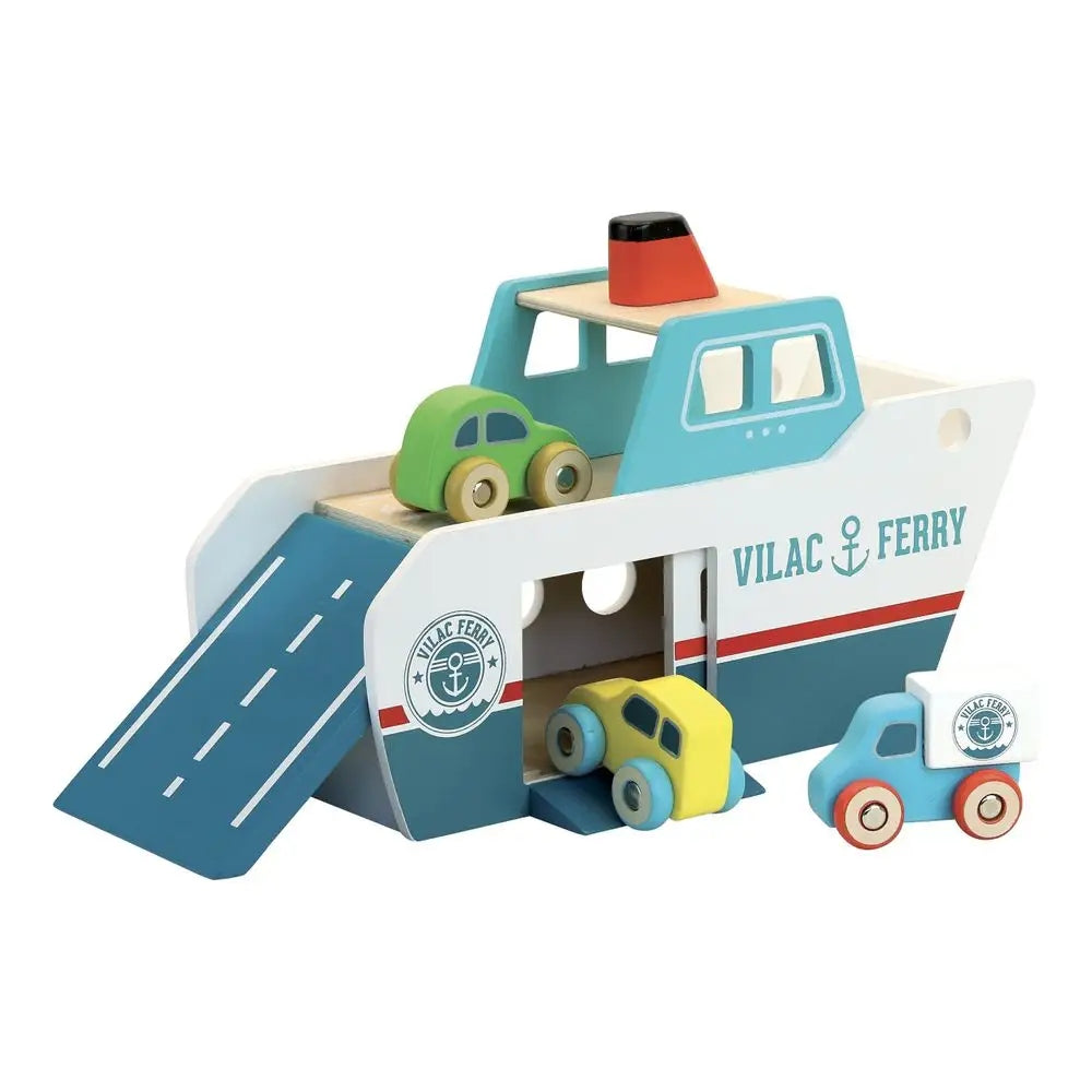Vilac Ferry wooden ship with 3 cars for children from 3 years Kid's age 3＋ years
