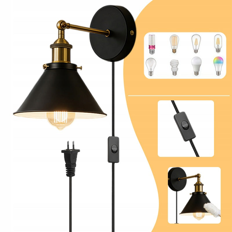 Vintage Black Iron Wall Sconce E27 Plug-in Retro Industrial Wall Lamp Manufacturer code G07678660071729