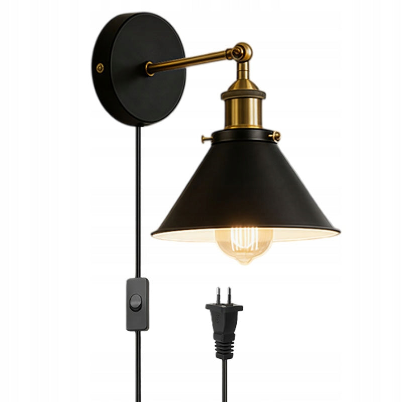 Vintage Black Iron Wall Sconce E27 Plug-in Retro Industrial Wall Lamp