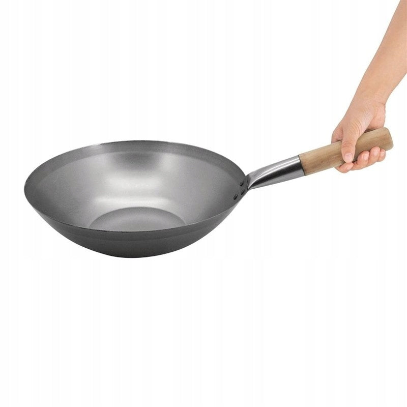 Vogue - Steel wok with wooden handle | flat bottom | Ø33 cm