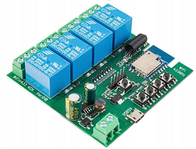 Voltage-free WiFi relay NC NO TUYA controller module 4CH RF 433MHz AC Batteries included no