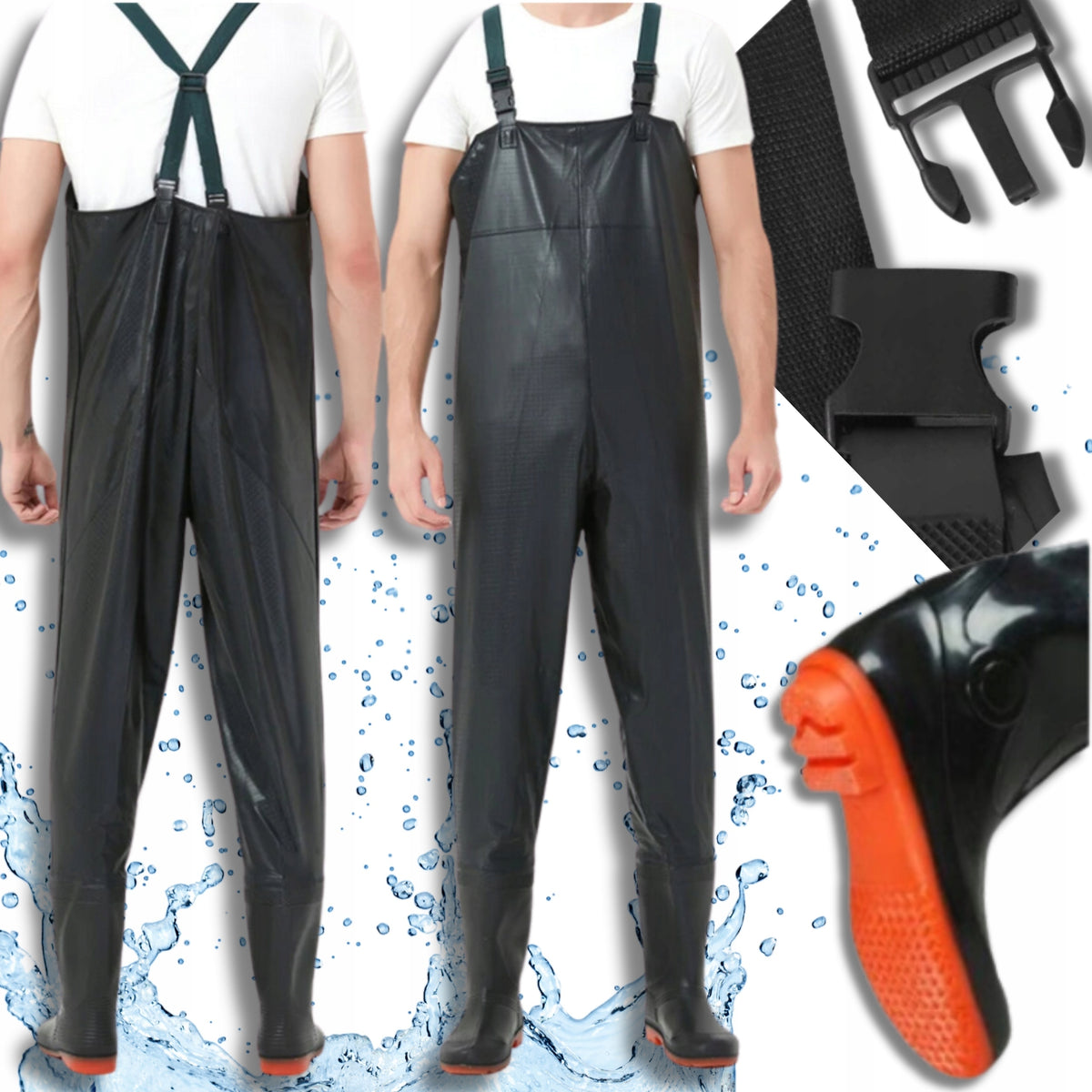 WADERS FISHING SHOES TROUSERS NON-SLIP FISHING RUBBER SUSPENDERS 42