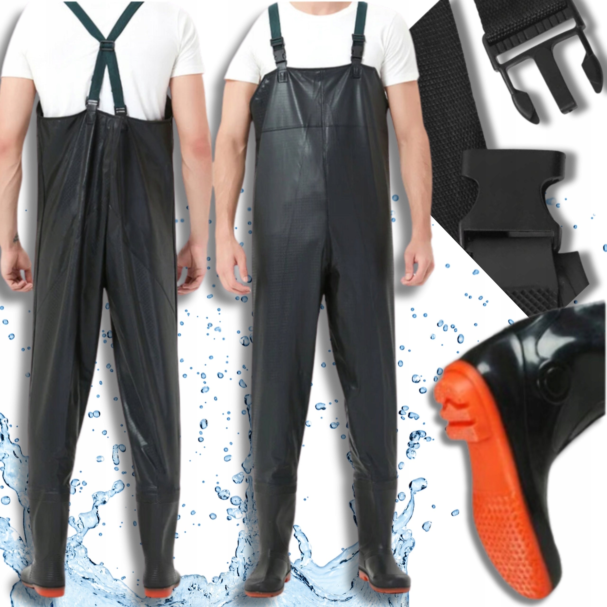 WADERS FISHING SHOES TROUSERS NON-SLIP FISHING RUBBER SUSPENDERS 42