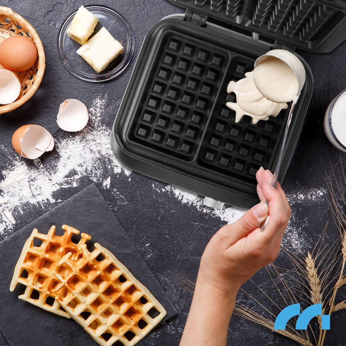 WAFFLE IRON 2 LARGE WAFFLES TEMPERATURE CONTROL SOUND DISPLAY POWER 2200W Manufacturer code wafflesmaster