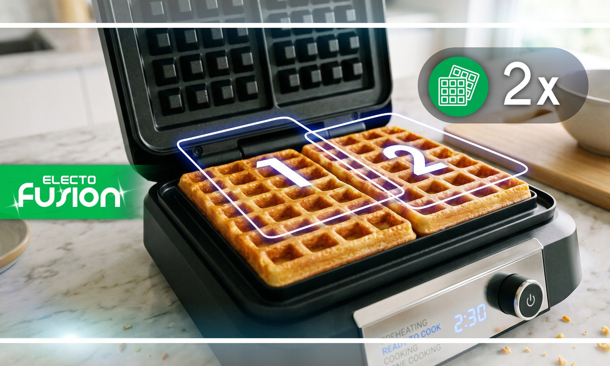 WAFFLE IRON 2200W 2 LARGE CRUNCHY WAFFLE DISPLAY TEMPERATURE CONTROL Brand Electo