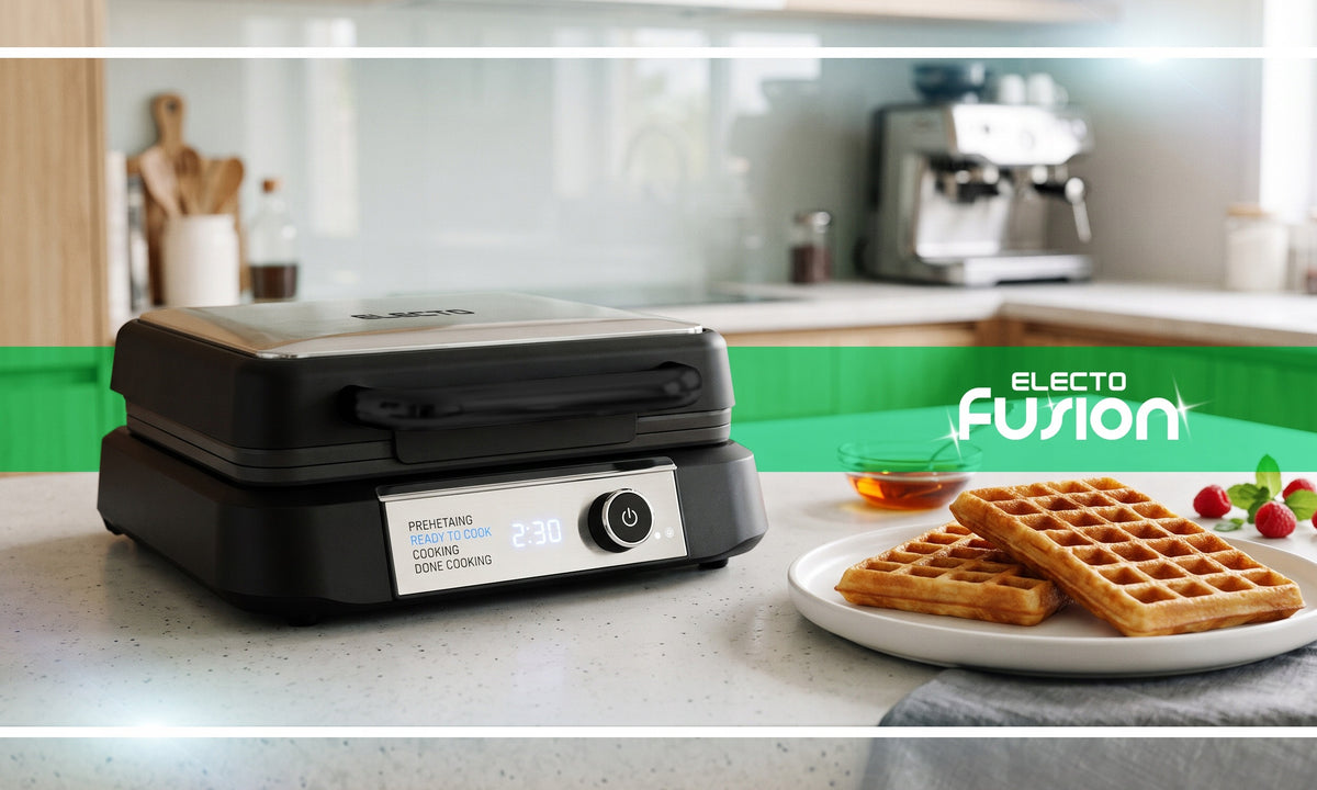 WAFFLE IRON 2200W 2 LARGE CRUNCHY WAFFLE DISPLAY TEMPERATURE CONTROL Manufacturer code GOFROWNICA ELECTO 2 CHRUPIĄCE GOFRY