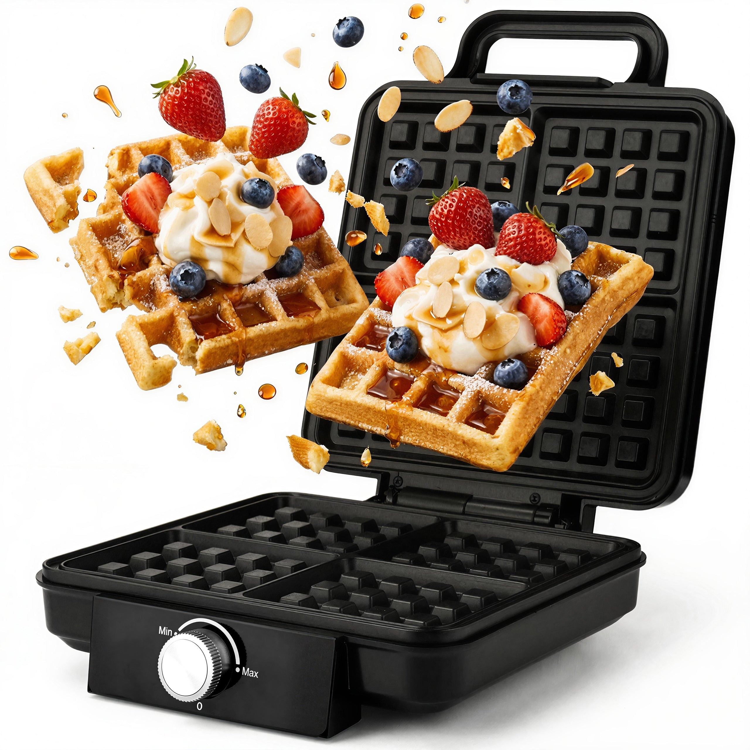 WAFFLE IRON 2200W 4 LARGE WAFFLES CRISP ADJUSTMENT NONSTICK COATING