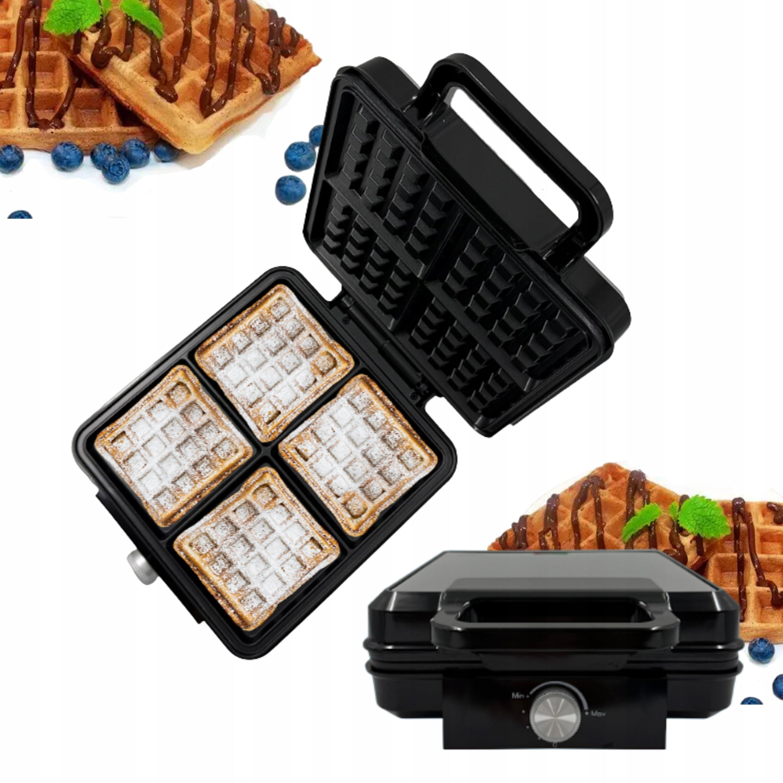 WAFFLE IRON 2200W HOUSING BLACK SILVER FOR 4 WAFFLES AT THE SAME TIME Power rating 2200 W