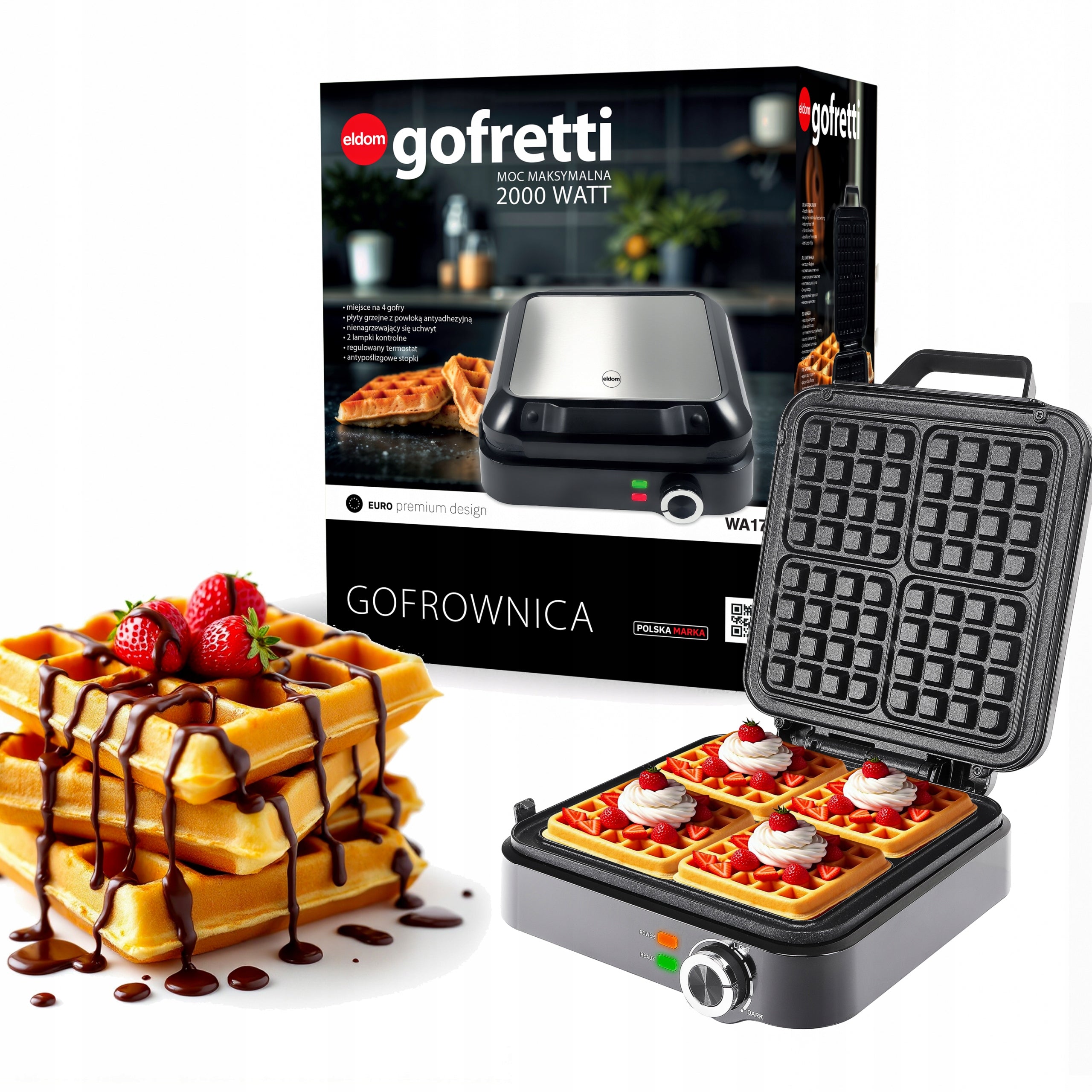 WAFFLE IRON 4 WAFFLES TEMPERATURE CONTROL STRONG 1500W NONSTICK PLATES