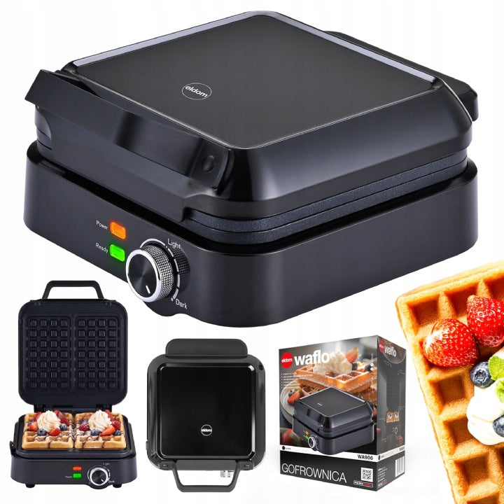 WAFFLE IRON FOR 2 LARGE WAFFLES TEMPERATURE CONTROL NON-LEAKING BLACK
