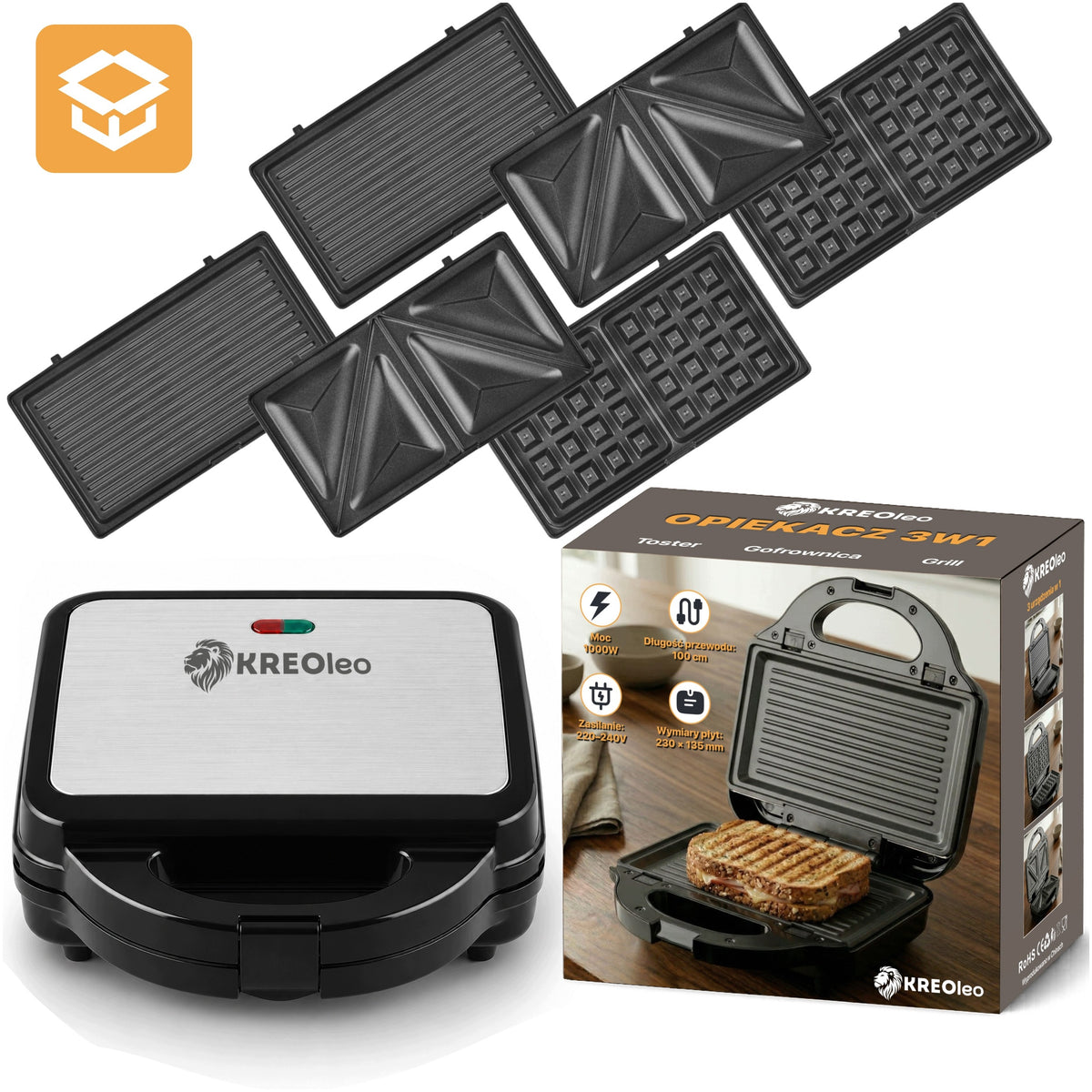 WAFFLE MAKER 2 LARGE CRISPY WAFFLES STRONG SMART 3IN1 STRONG WAFFLE TOASTER Packaging status original