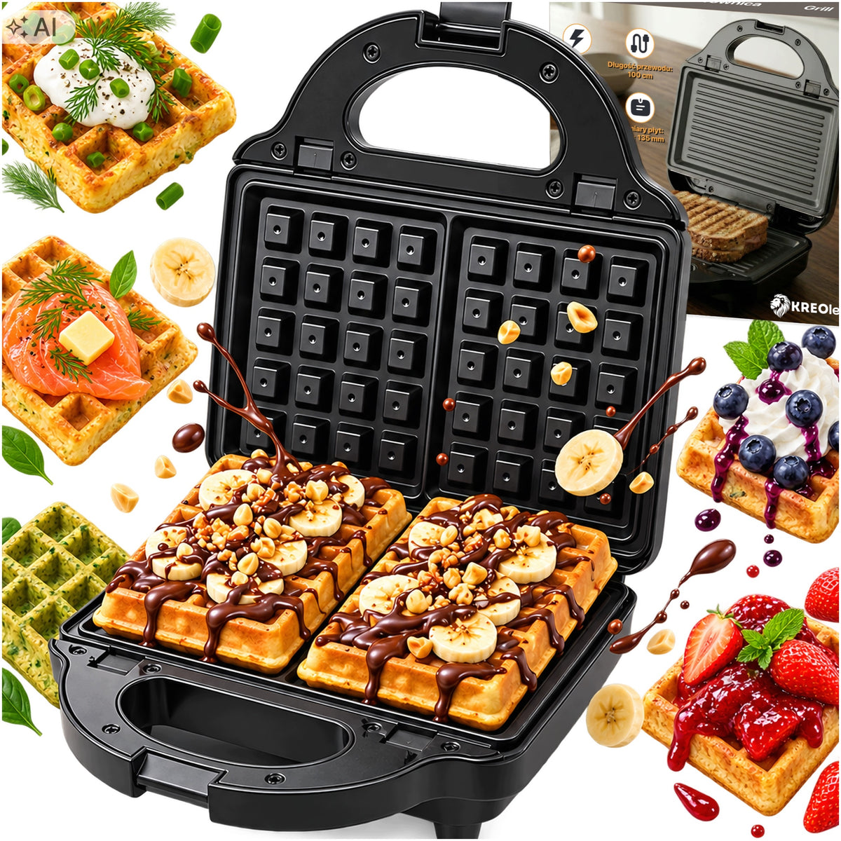 WAFFLE MAKER 2 LARGE CRISPY WAFFLES STRONG SMART 3IN1 STRONG WAFFLE TOASTER