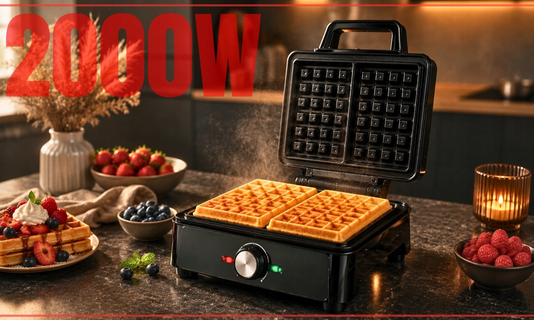 WAFFLE MAKER 2000W WAFFLE TOASTER TEMPERATURE CONTROL BLACK NON-STICK Manufacturer code Gofrownica Opiekacz Do Gofrów Non-Stick 2000W