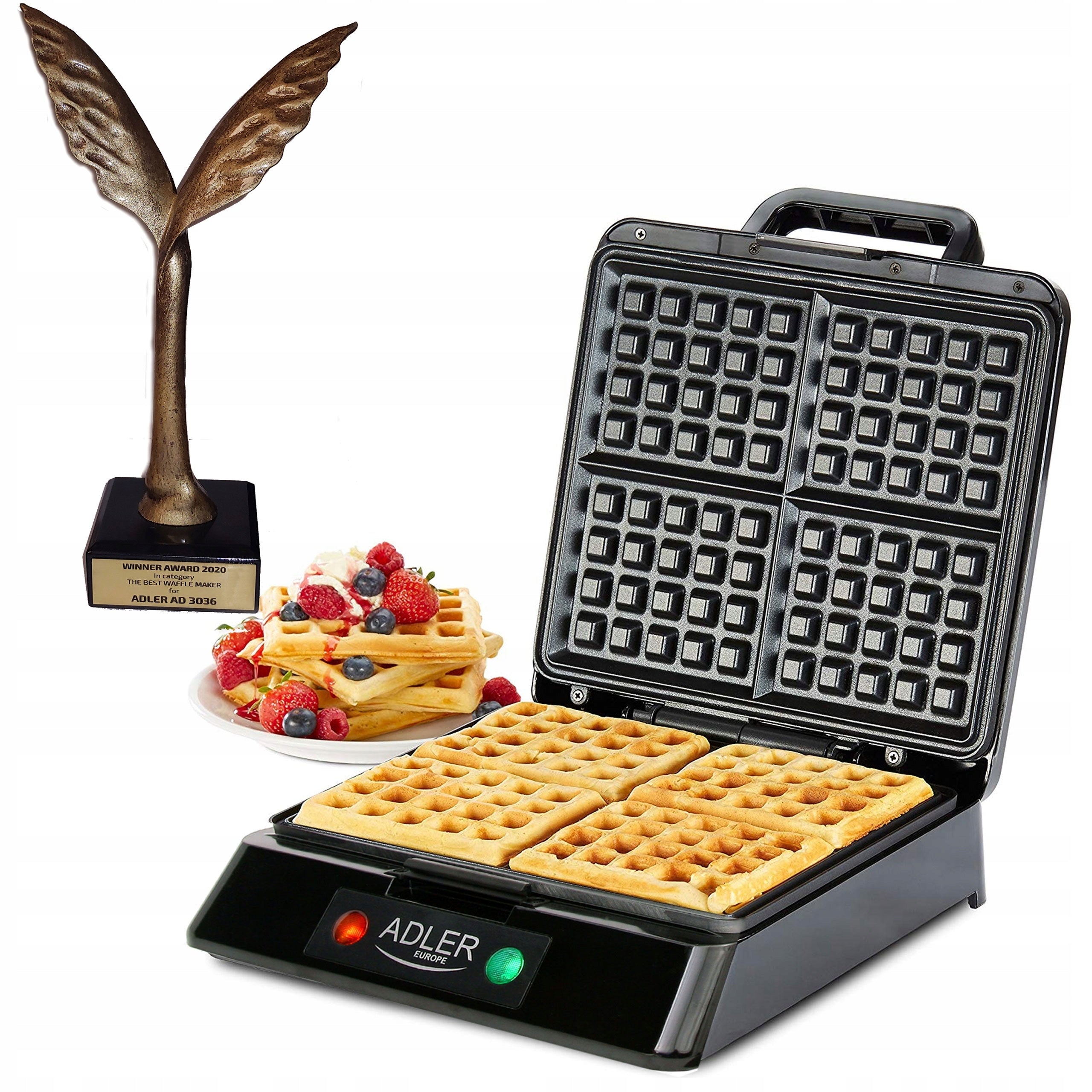 WAFFLE MAKER 4 CRISPY WAFFLES HIGH POWER 1500W COVER WITH LATCH + RECIPE Power rating 1500 W