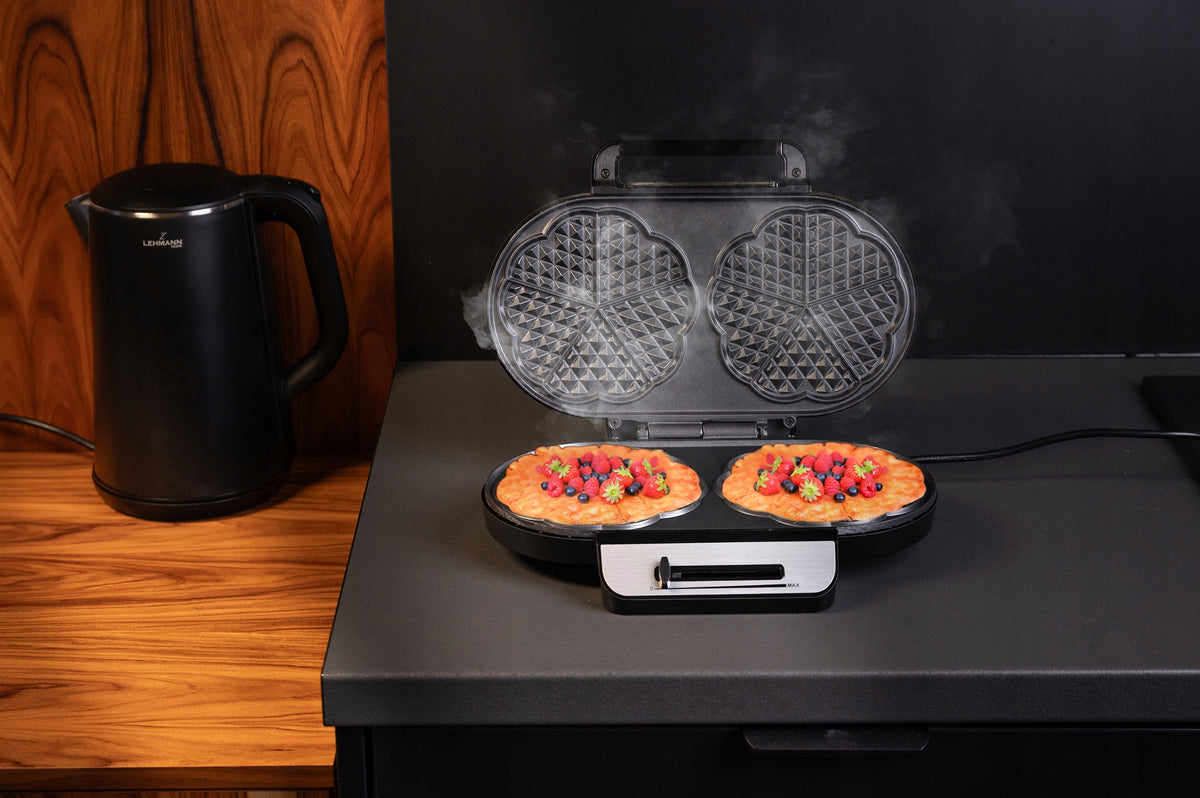 WAFFLE MAKER FOR 2 LARGE WAFFLE HEARTS ADJUSTABLE STRONG NON-LEAKING 2000W Manufacturer code GOFROWNICA NA 2 DUŻE GOFRY SERDUSZKA 2000W