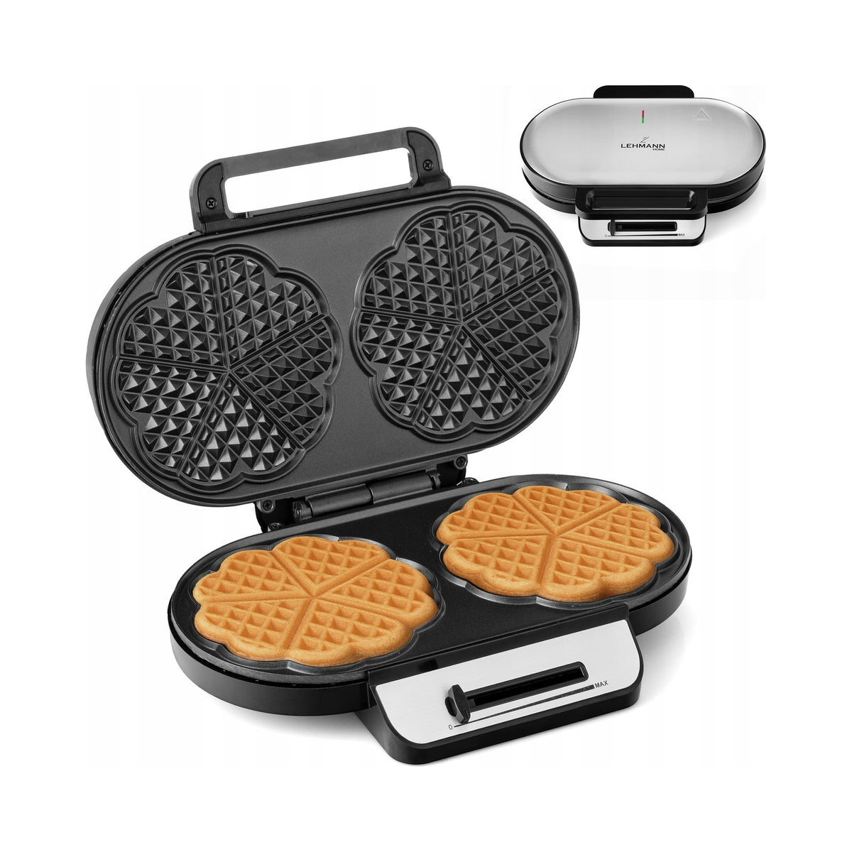 WAFFLE MAKER FOR 2 LARGE WAFFLE HEARTS ADJUSTABLE STRONG NON-LEAKING 2000W Packaging status original