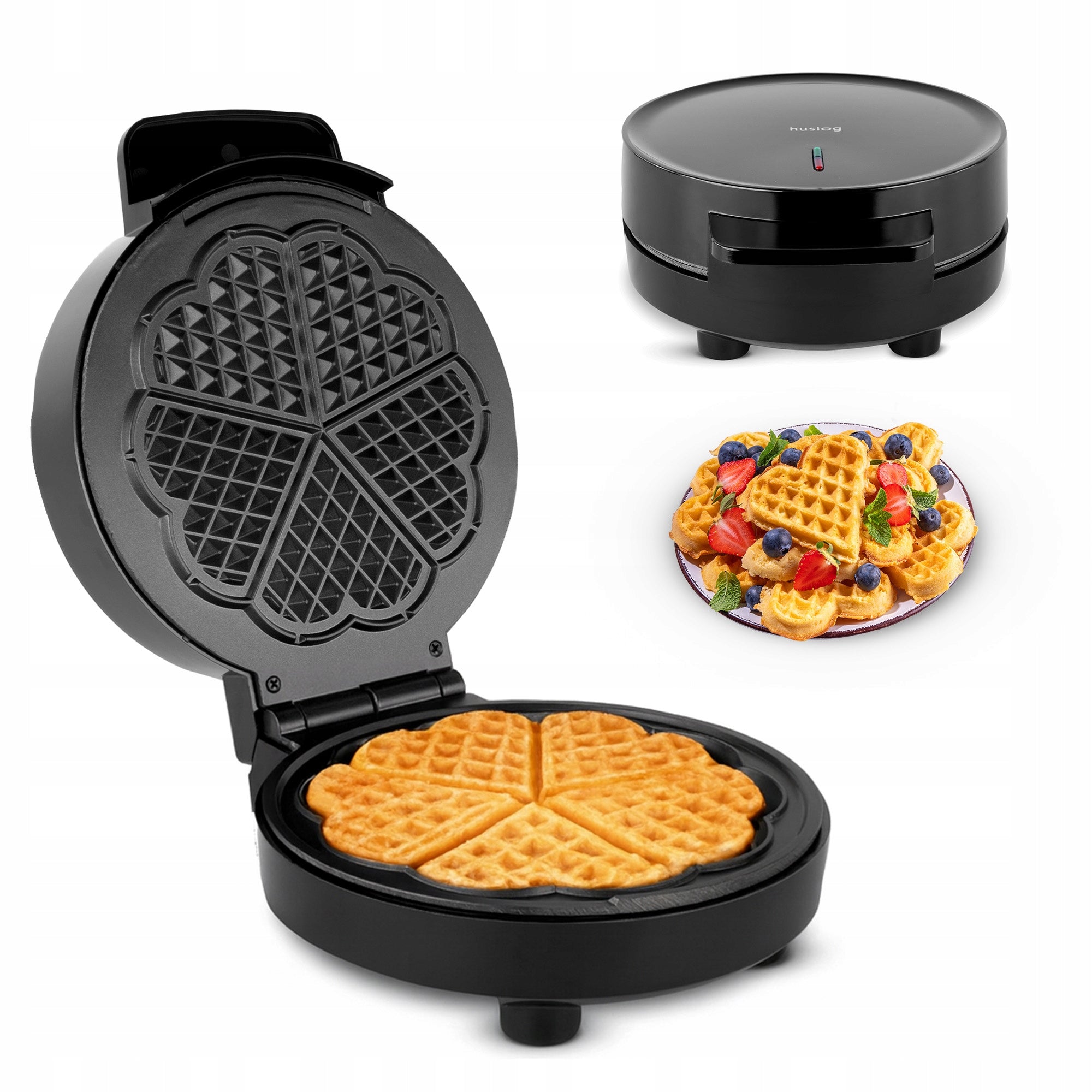 WAFFLE MAKER HEART 1200W NON-STICK COATING HUSLOG