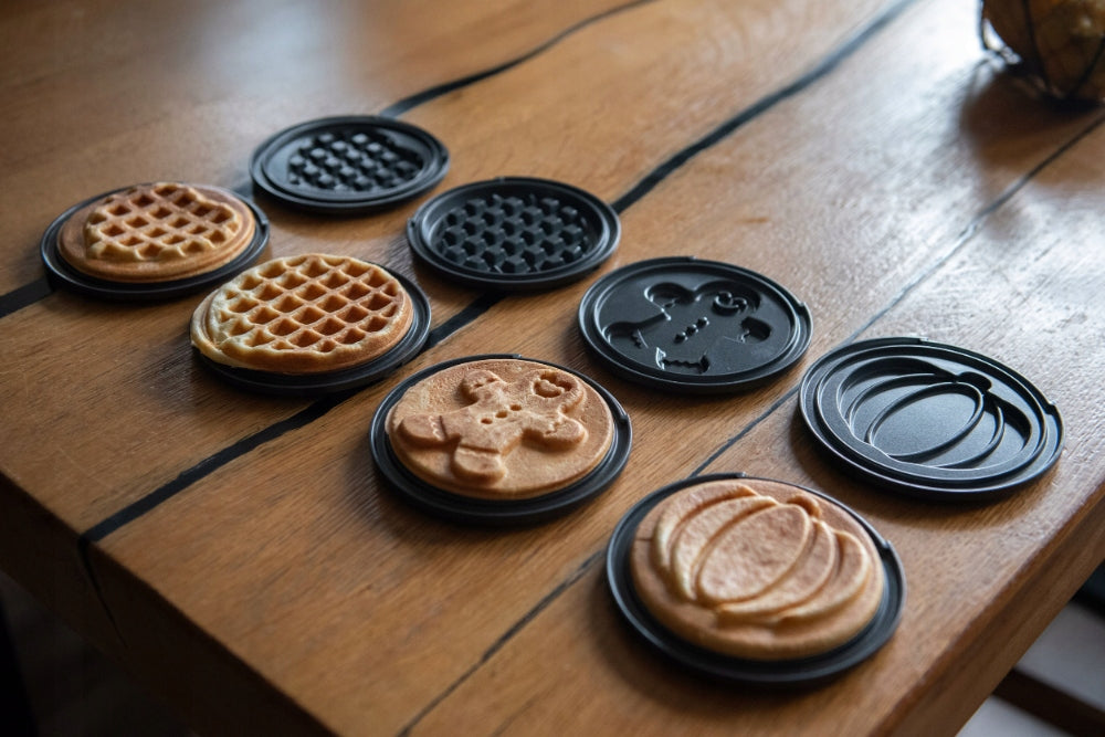 WAFFLE MAKER MINI WAFFLES STRONG NON-STICK 8 TILES 4 PATTERNS RED POWER Brand Lehmann