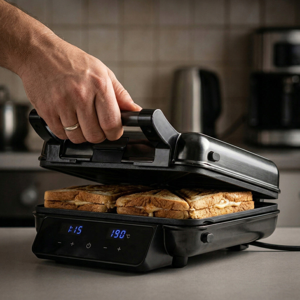 WAFFLE MAKER SANDWICH 4in1 PANINI GRILL 2200W LED 120-210° Manufacturer code OW 3302 OPIEKACZ KANAPEK 4w1 PANEL LED 2200W